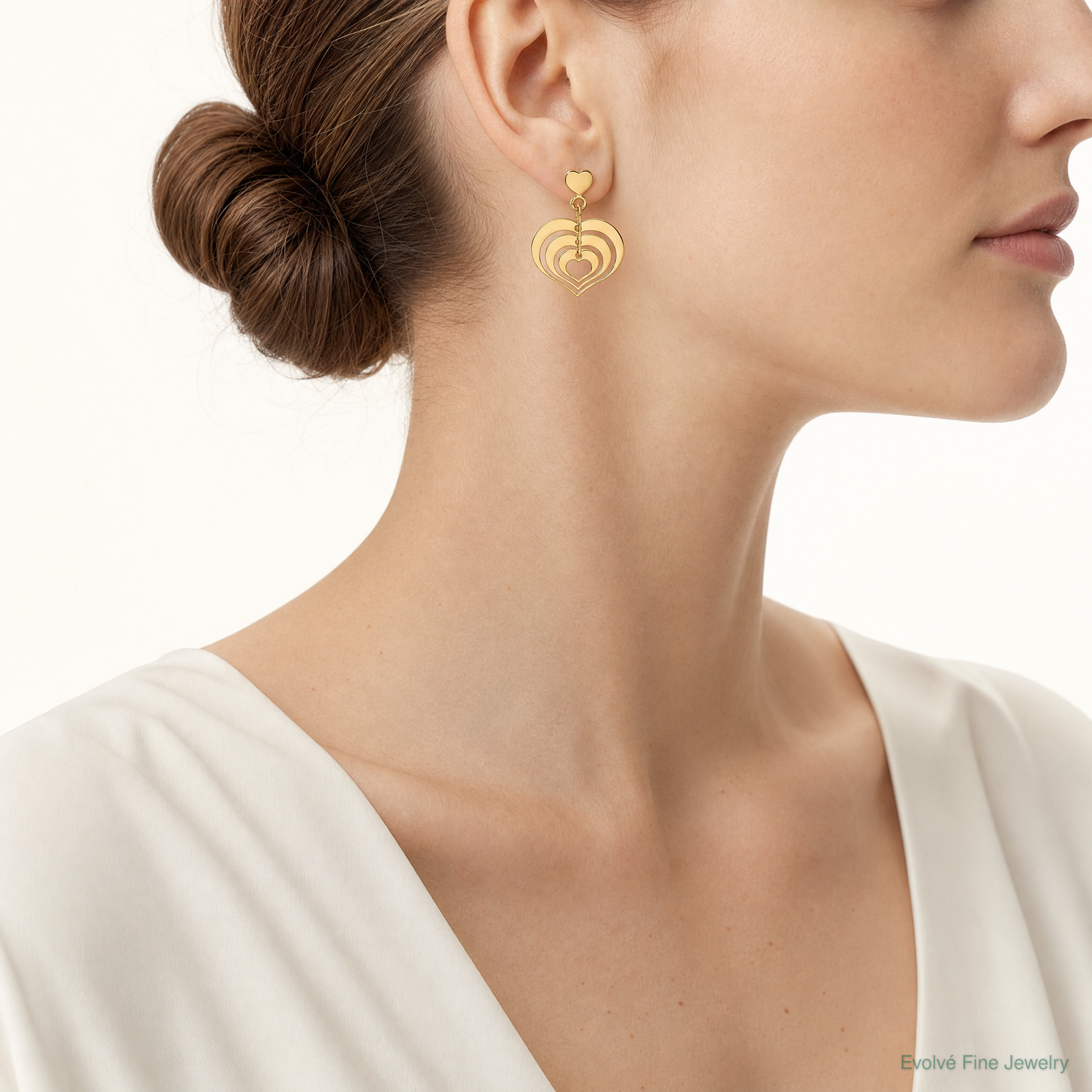 Leslie's 14K Polished Hearts Dangle Post Earrings - Model Shot