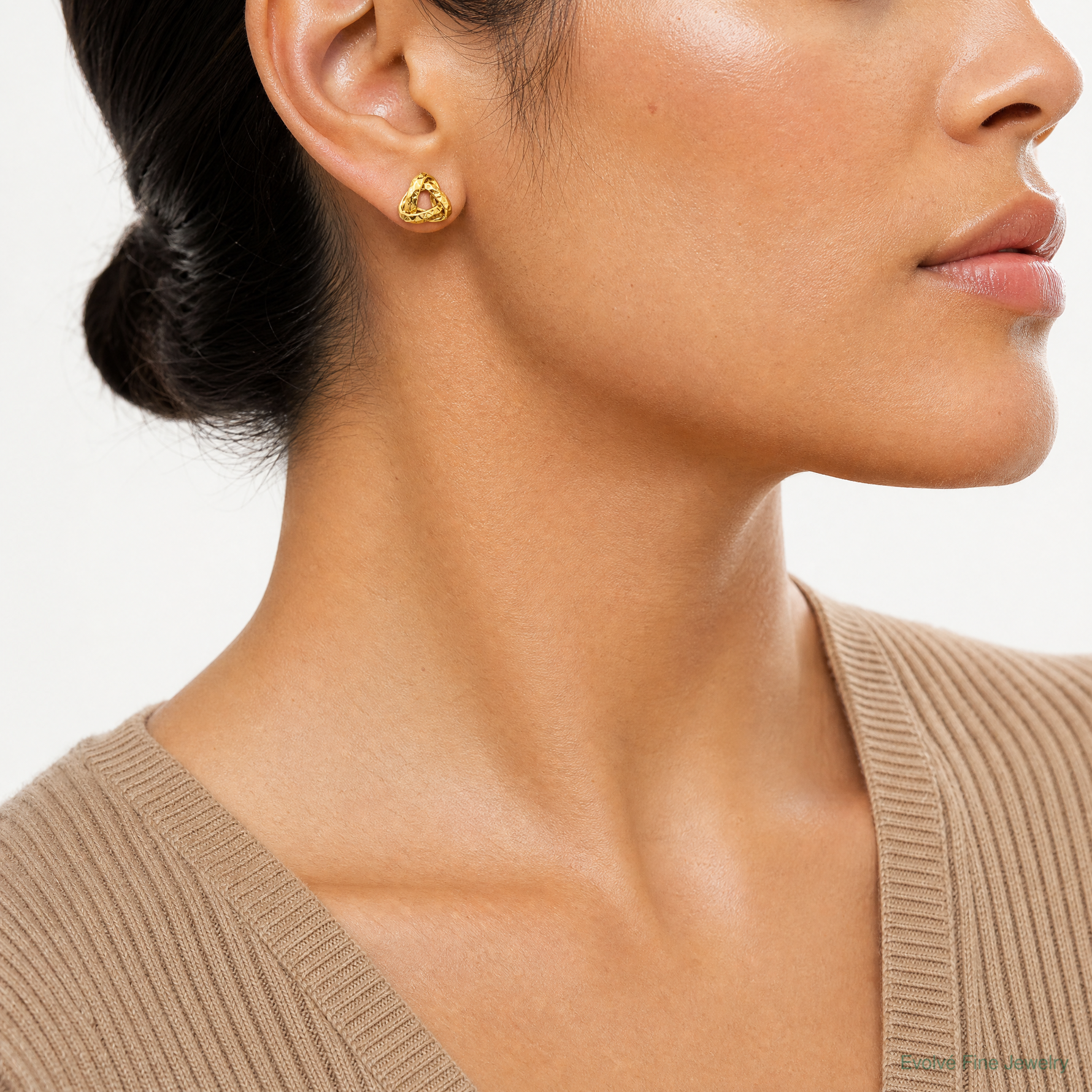 Leslie's 14K Polished and Diamond-cut Triangle Love Knot Post Earrings - Model Shot