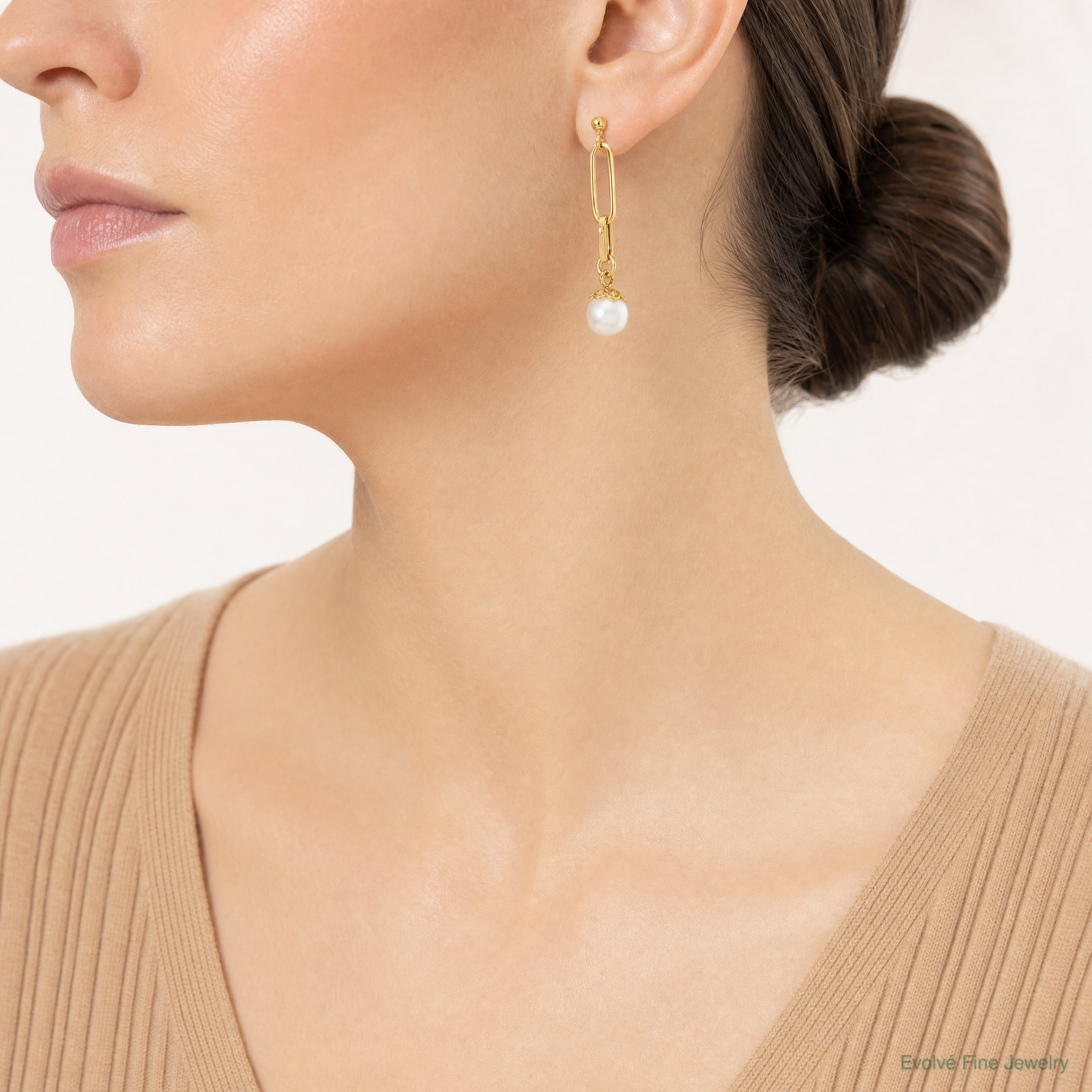 Leslie's 14K Polished Freshwater Cultured Pearl Post Dangle Earrings - Model Shot
