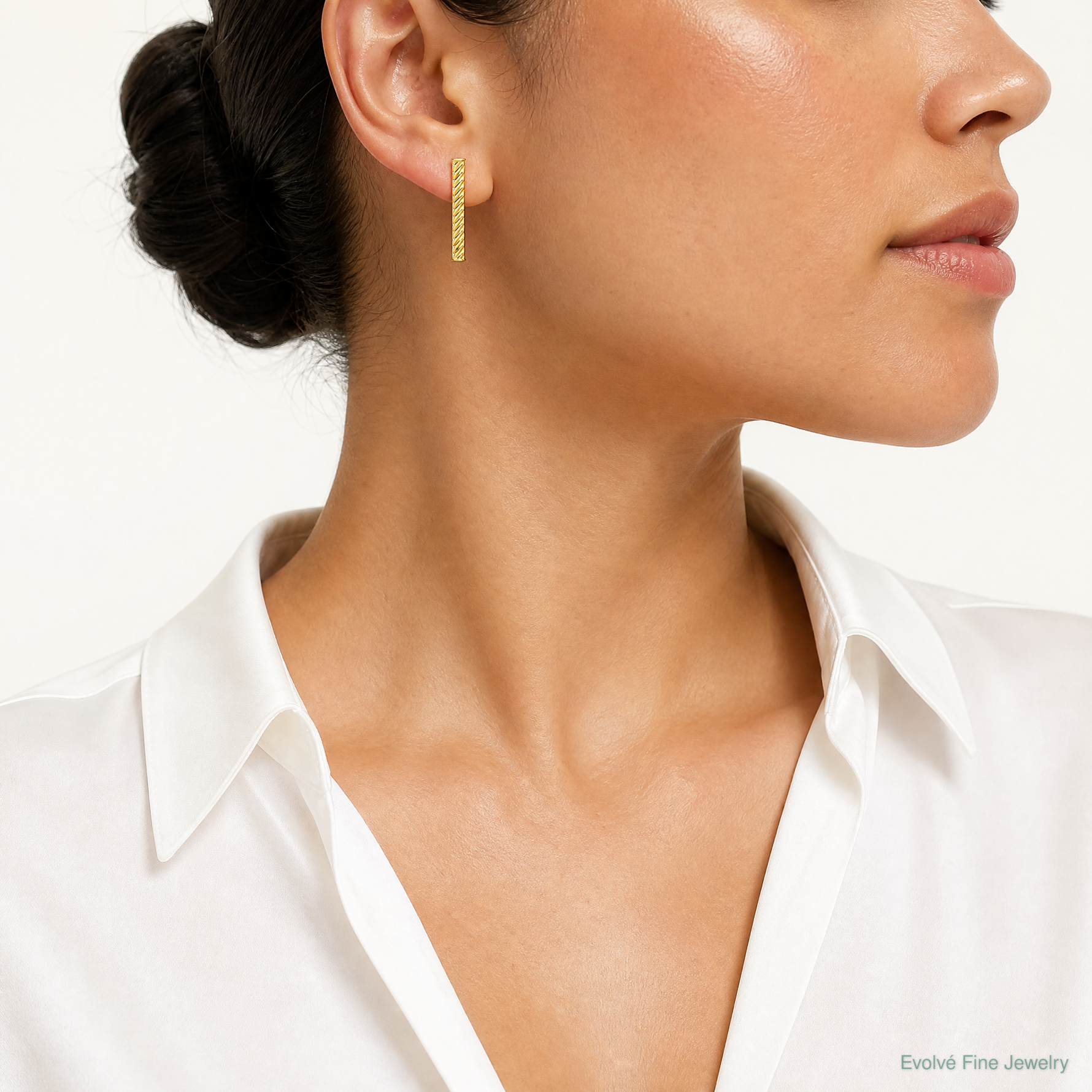 Leslie's 14K Polished and Textured Bar Post Earrings - Model Shot