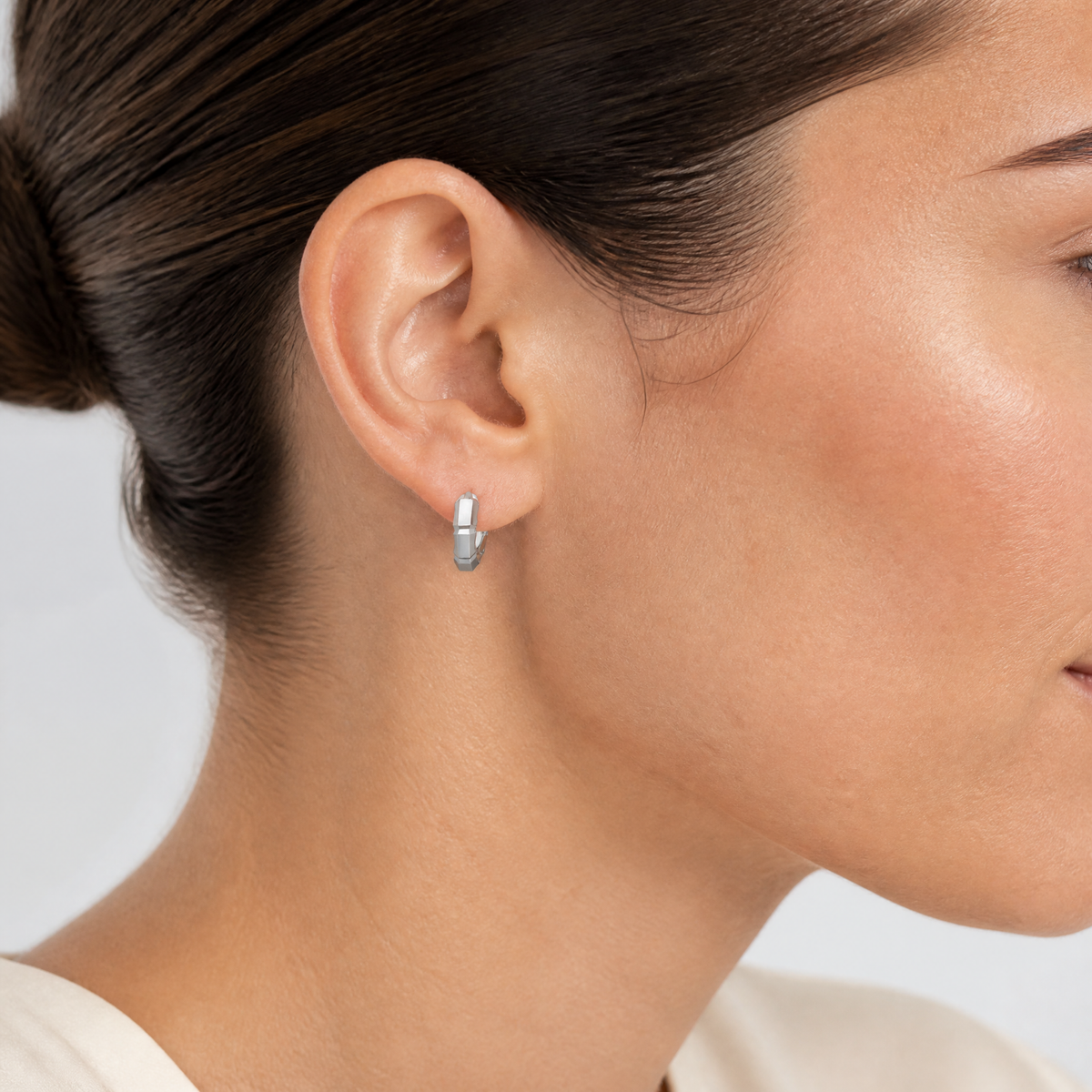 Leslie's 14K  White Gold Polished/Diamond-cut Huggie Hoop Earrings - Model Shot