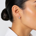 Leslie's 14K White Gold Polished/Diamond-cut Huggie Hoop Earrings - Model Shot