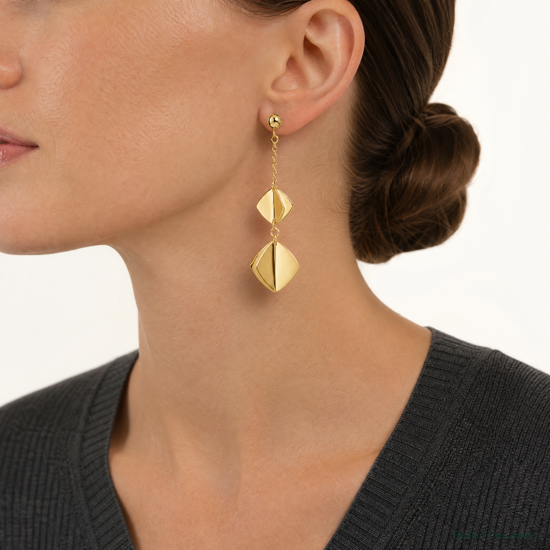 Leslie's 14K Polished Fancy Dangle Post Earrings - Model Shot