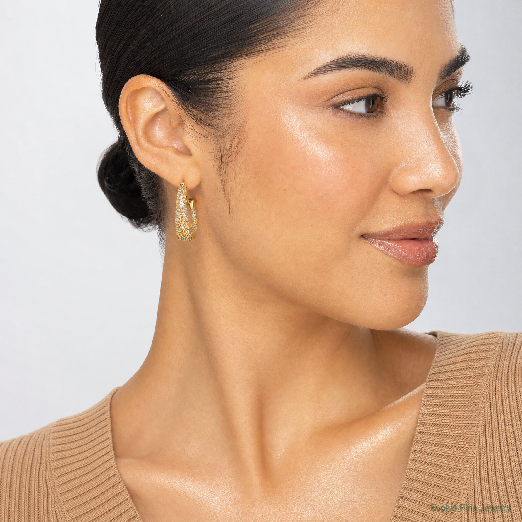 Leslie's 14K w/Rhodium Braided Mesh Stretch Post Hoop Earrings - Model Shot