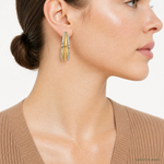 Leslie's 14K w/White Rhodium and D/C 3-Row Round J-Hoop Post Earrings - Model Shot