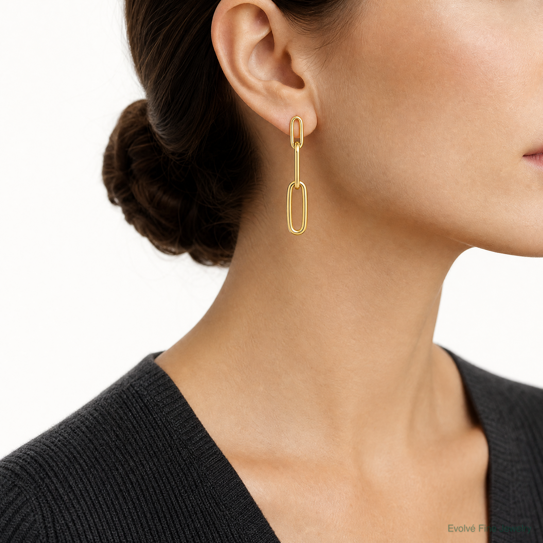 Leslie's 14k Polished Paperclip Link Post Dangle Earrings - Model Shot