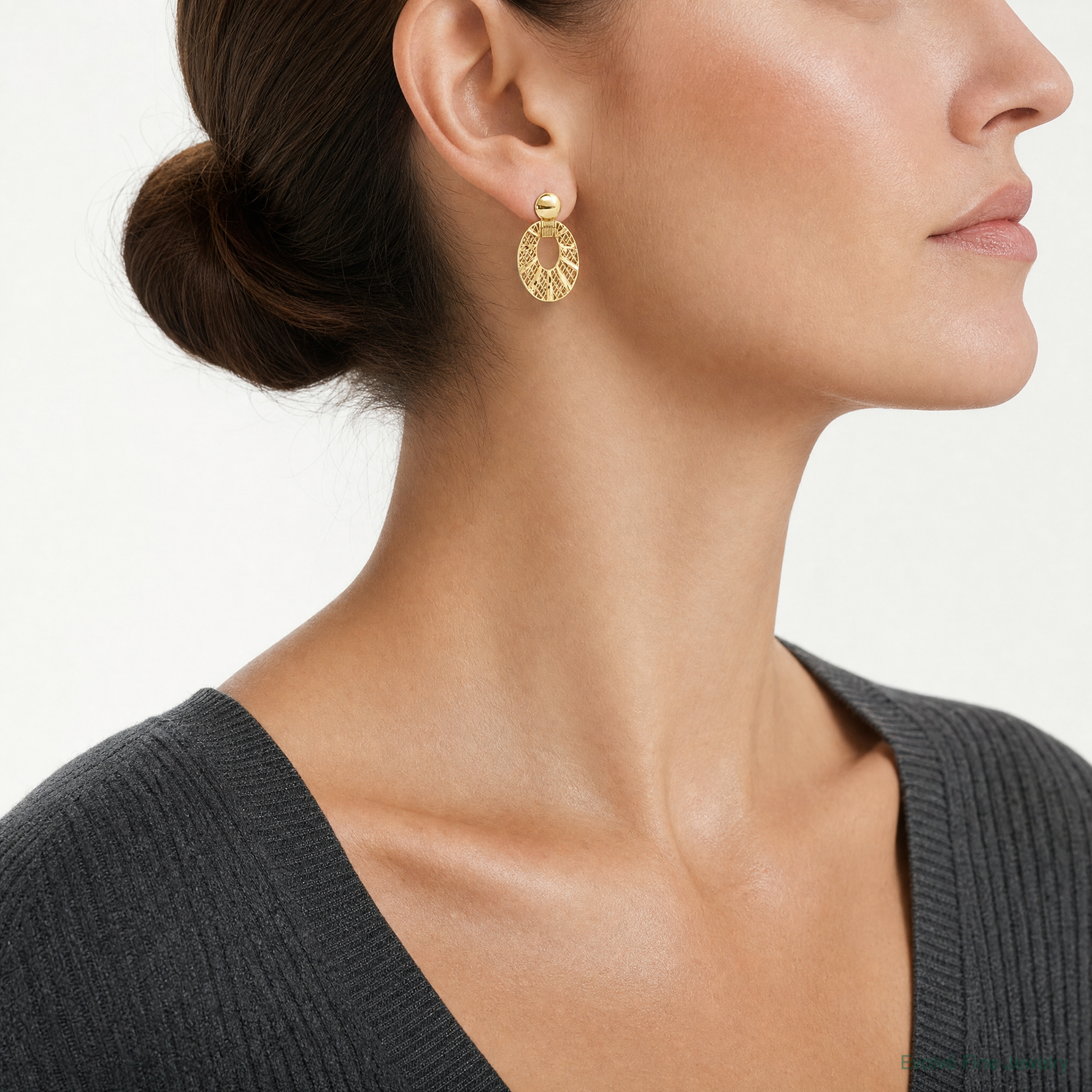 Leslie's 14k Polished D/C Oval Post Dangle Earrings - Model Shot