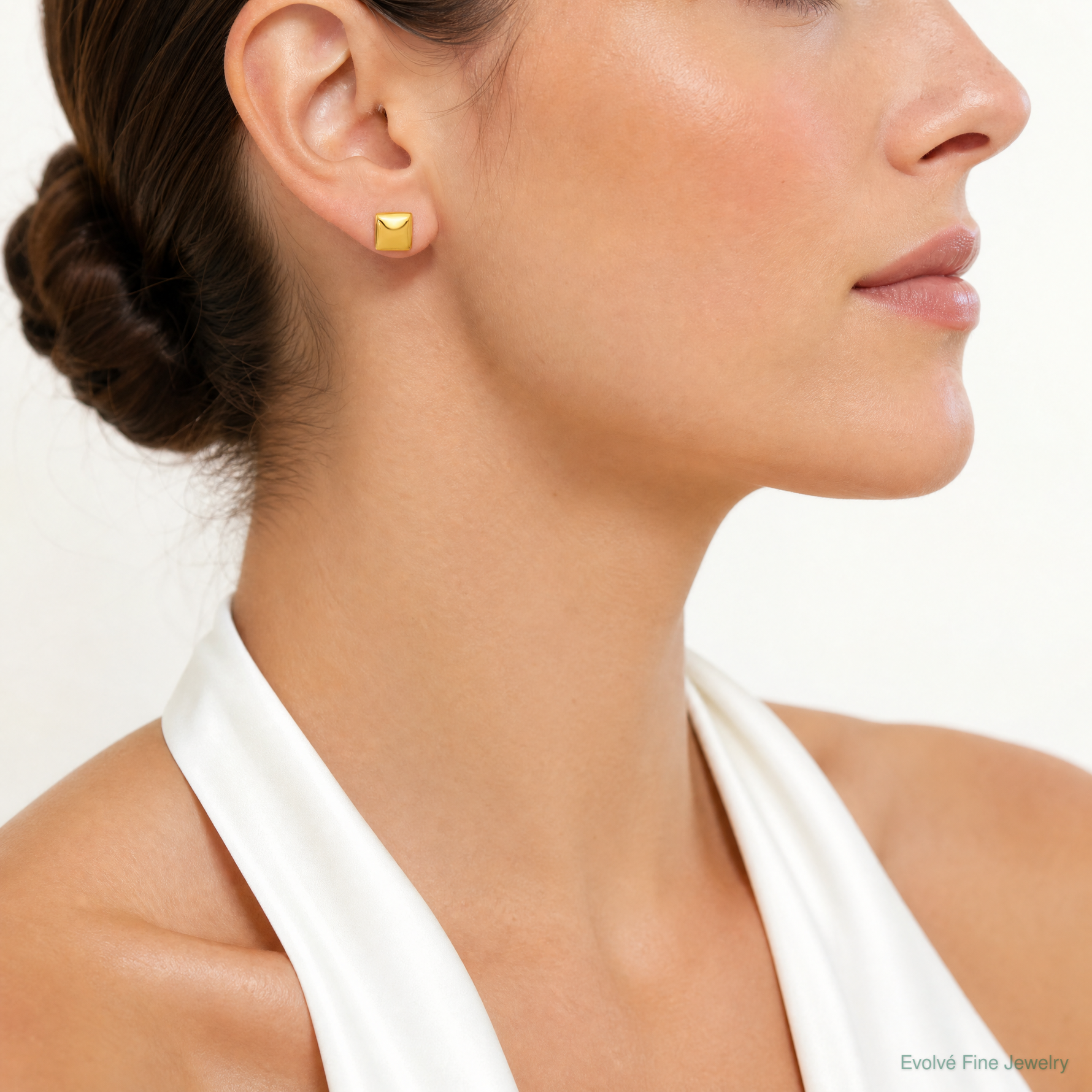 Leslie's 14K Polished Hollow Puffed Square Post Earrings - Model Shot