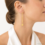 Leslie's 14K Polished Bar with Bead Dangle Post Earrings - Model Shot