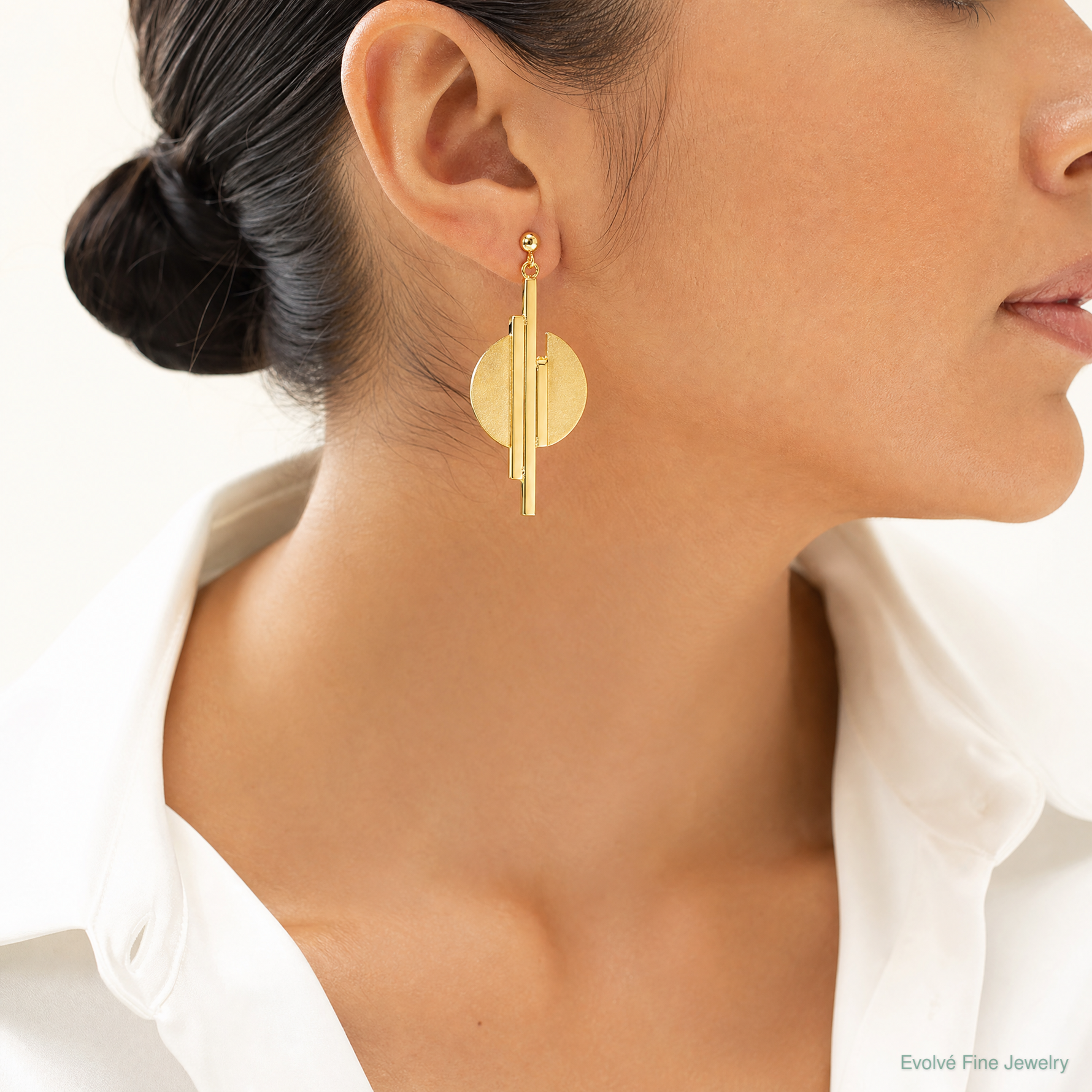 Leslie's 14K Polished and Brushed Dangle Post Earrings - Model Shot