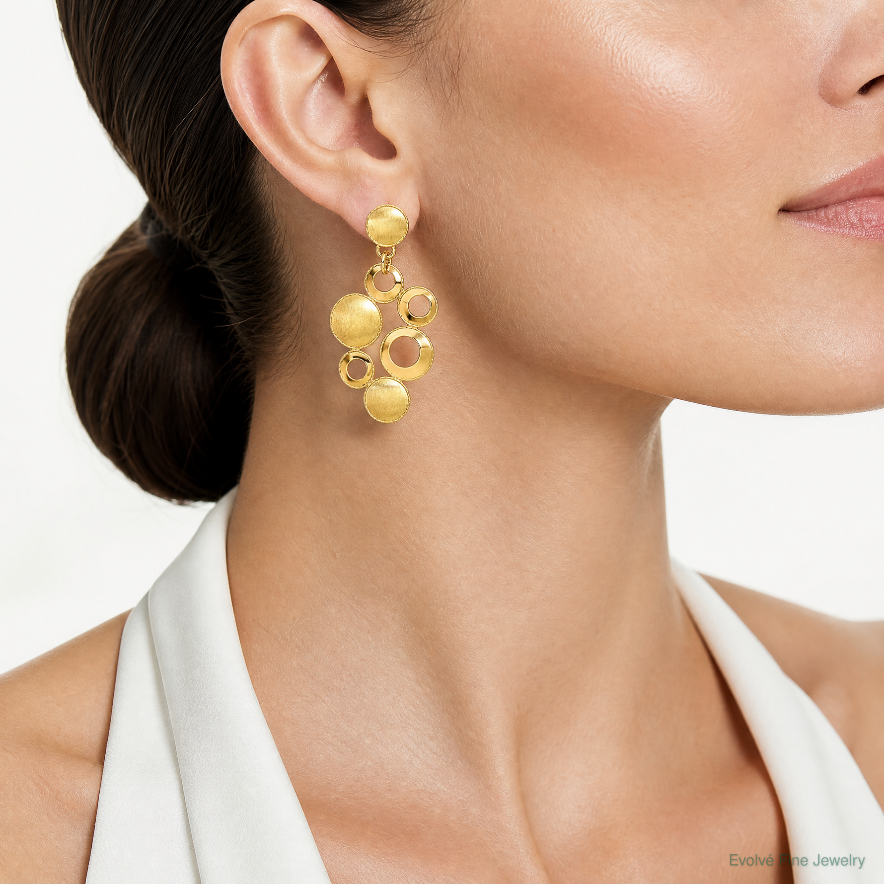 Leslie's' 14K Polished and Satin Circles Post Dangle Earrings - Model Shot
