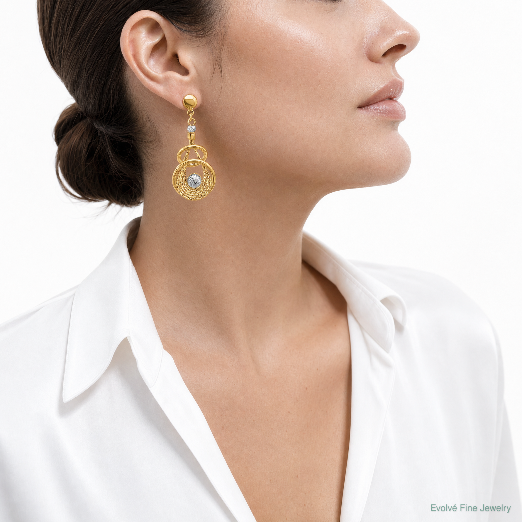 Leslie's 14K TT Polished/Dia-cut Fancy Teardrop Dangle Post Earrings - Model Shot
