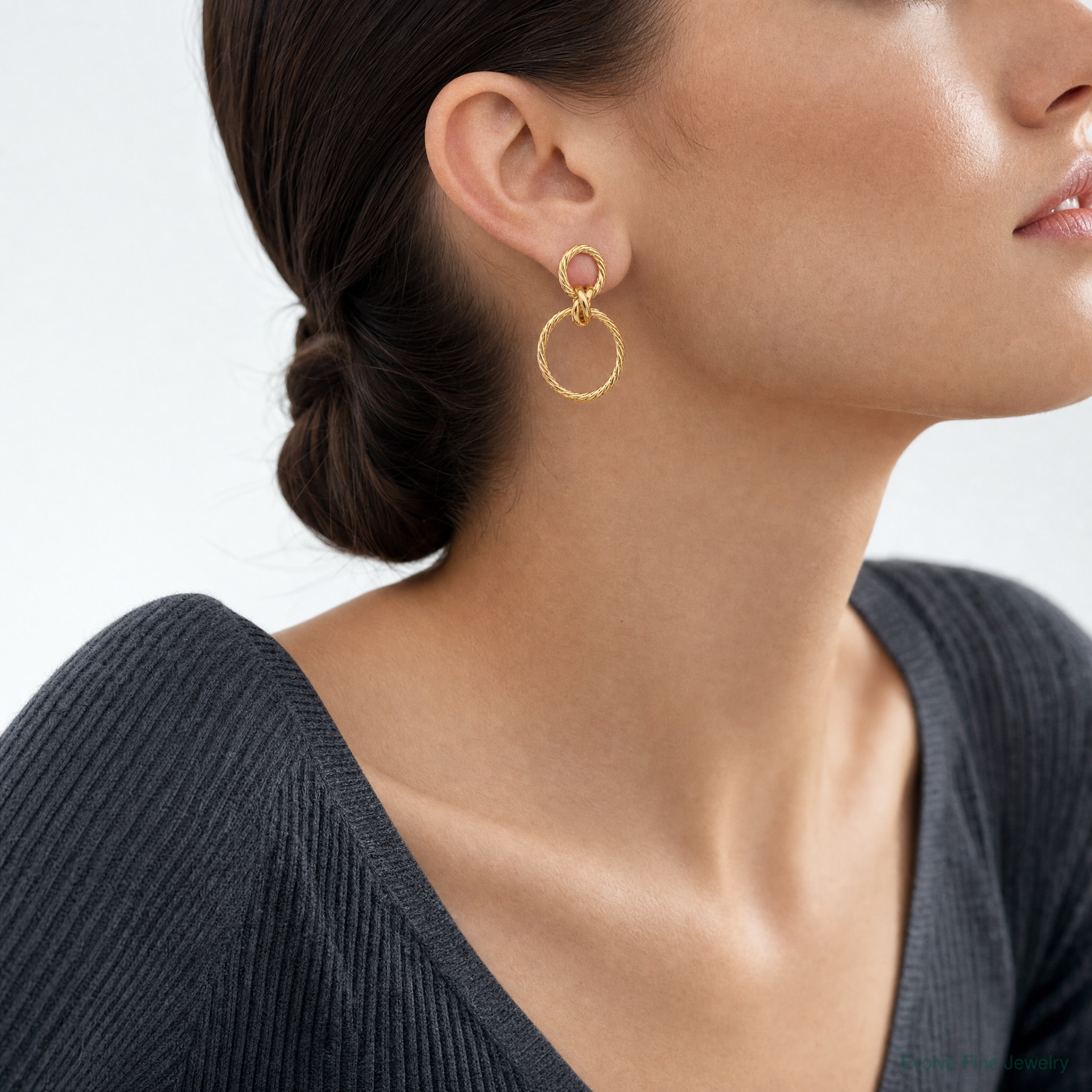 Leslie's 14K Polished and Twisted Circles Dangle Post Earrings - Model Shot