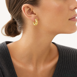 Leslie's 14K Polished and Hammered J-Hoop Post Earrings - Model Shot