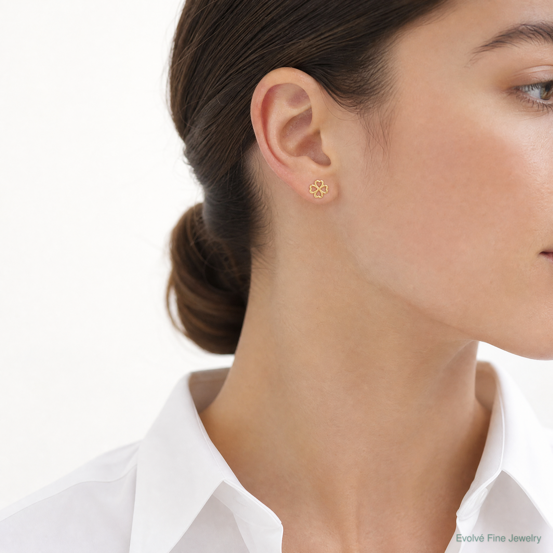 Leslie's 14K Polished 4-Leaf Clover Post Earrings - Model Shot
