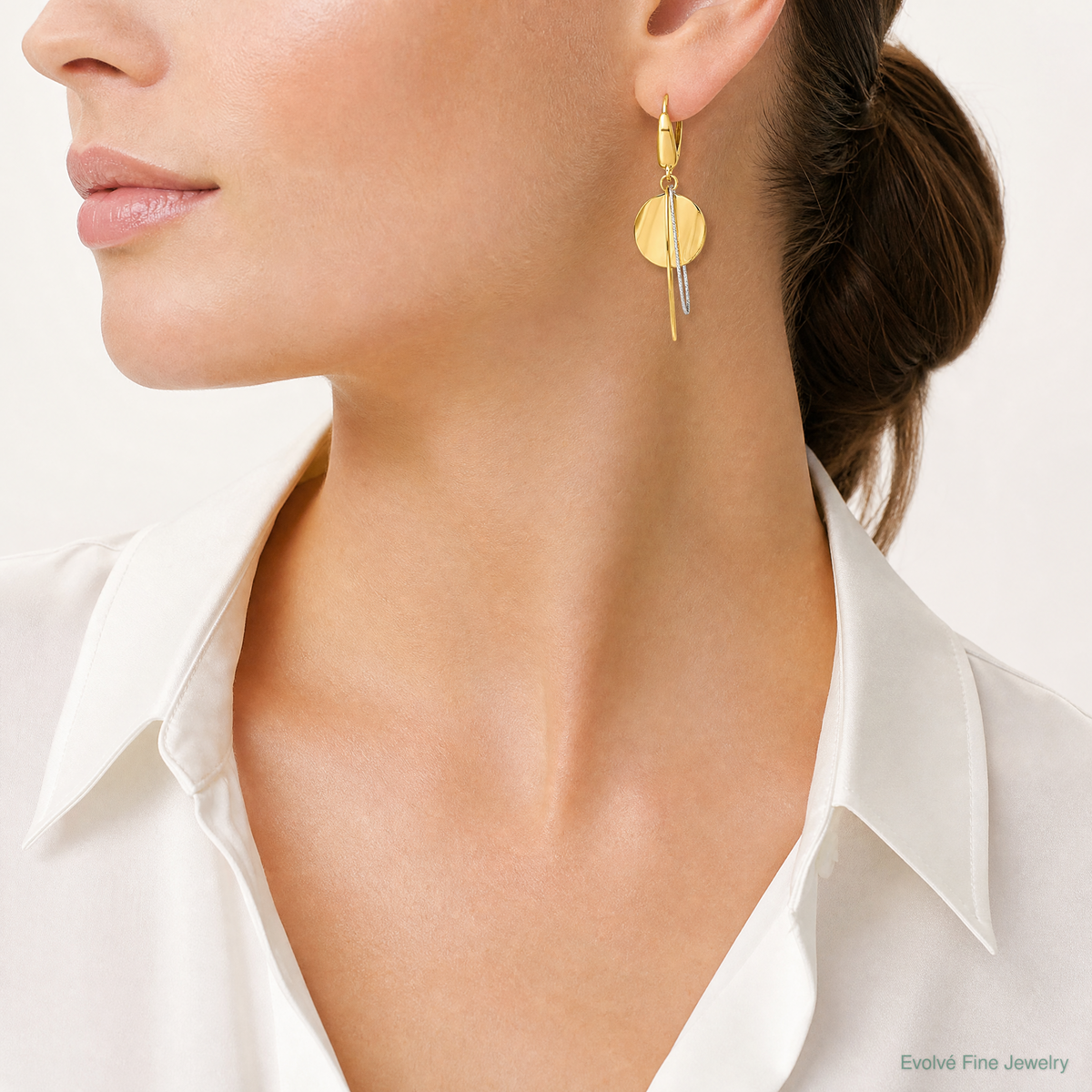 Leslie's 14K Two-tone Polished / Dia-cut Dangle Leverback Earrings - Model Shot