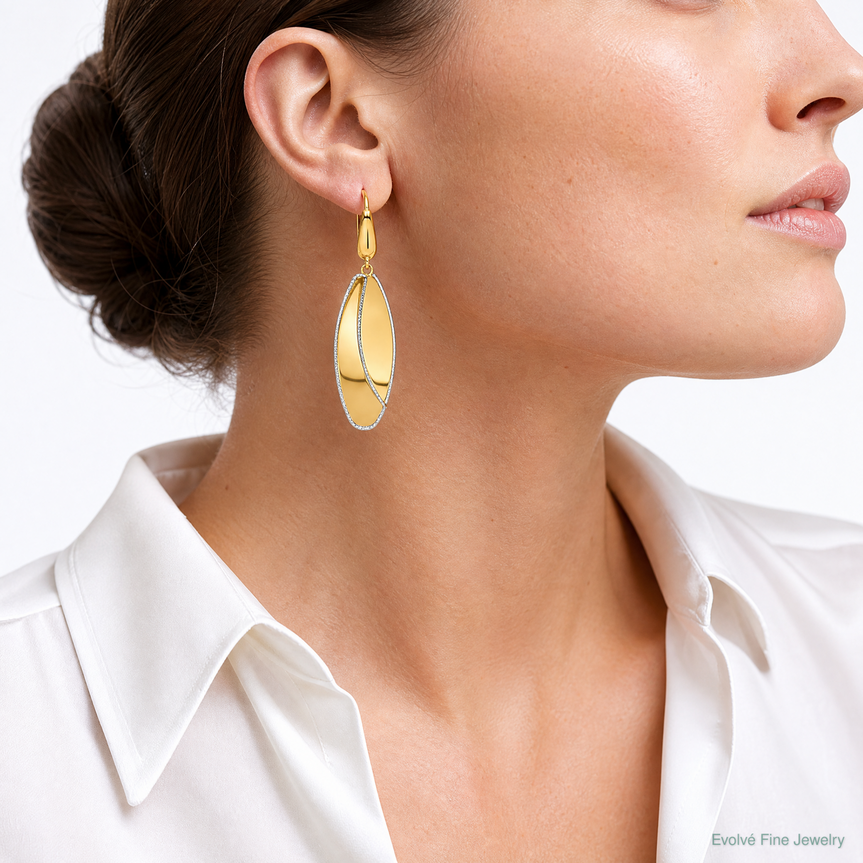 Leslie's 14K Two-tone Polished / Dia-cut Dangle Leverback Earrings - Model Shot