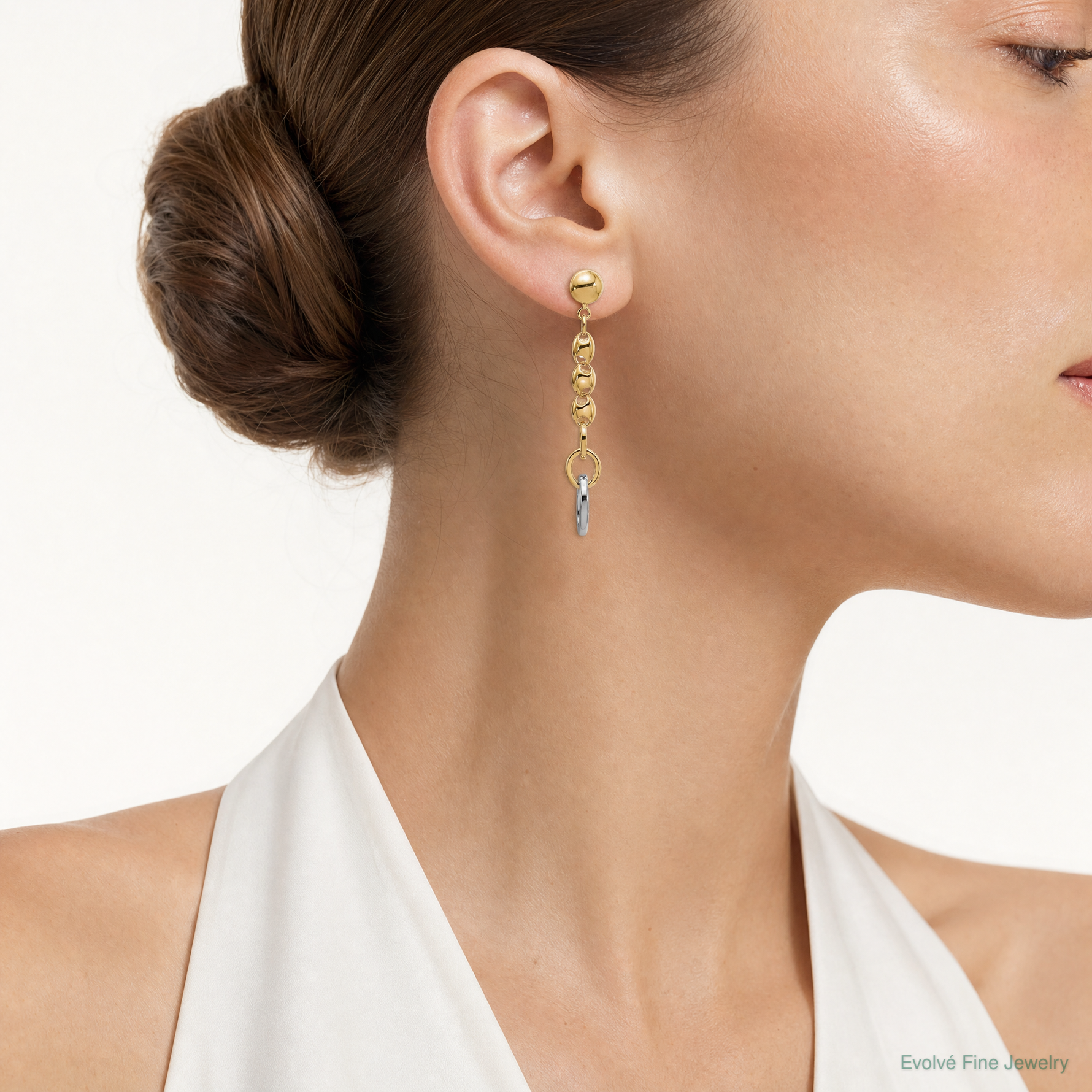 Leslie's 14K w/Wht RH Polished Fancy Oval Link Post Dangle Earrings - Model Shot