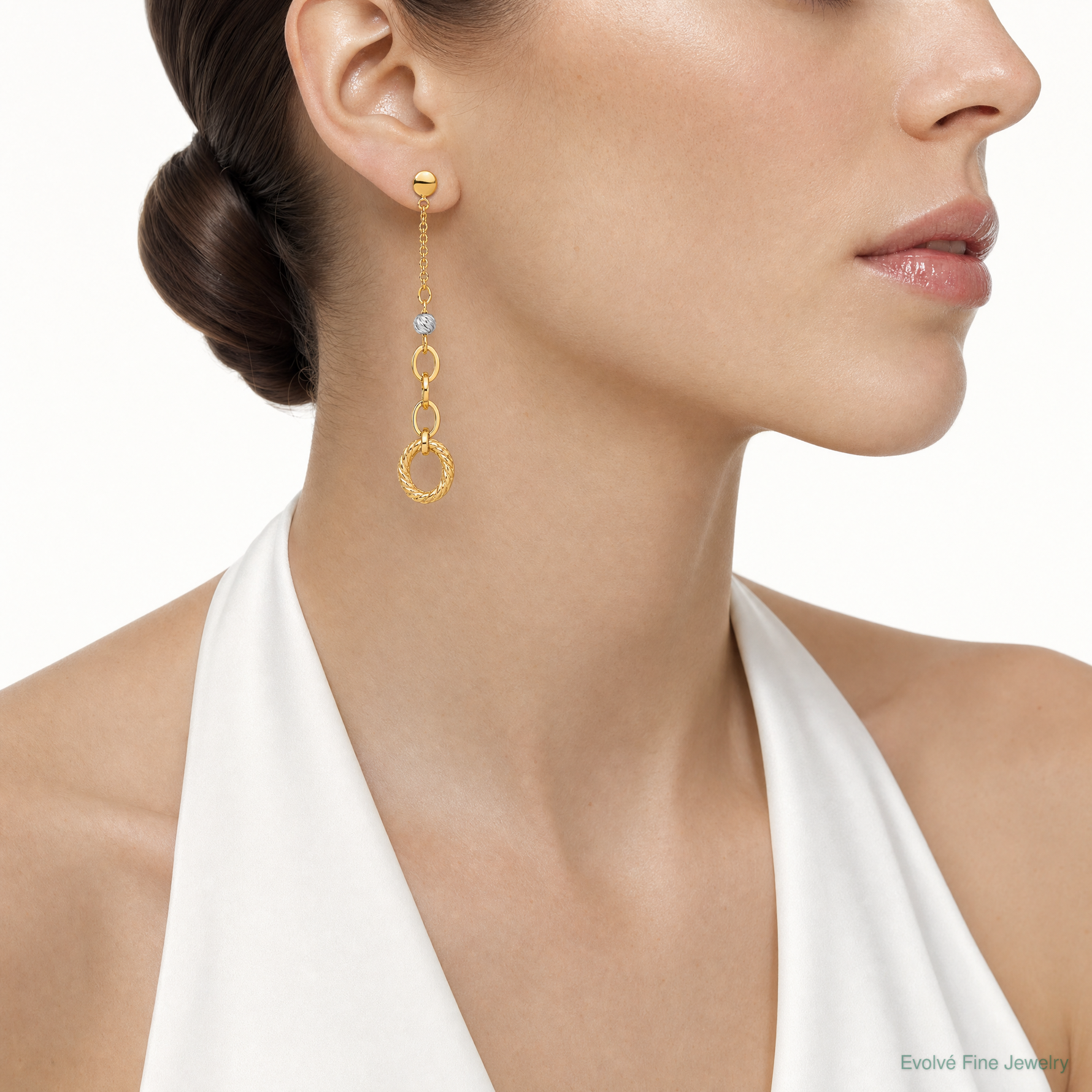 Leslie's 14K w/Wht RH Polish/Dia-cut/Twisted Post Dangle Earrings - Model Shot