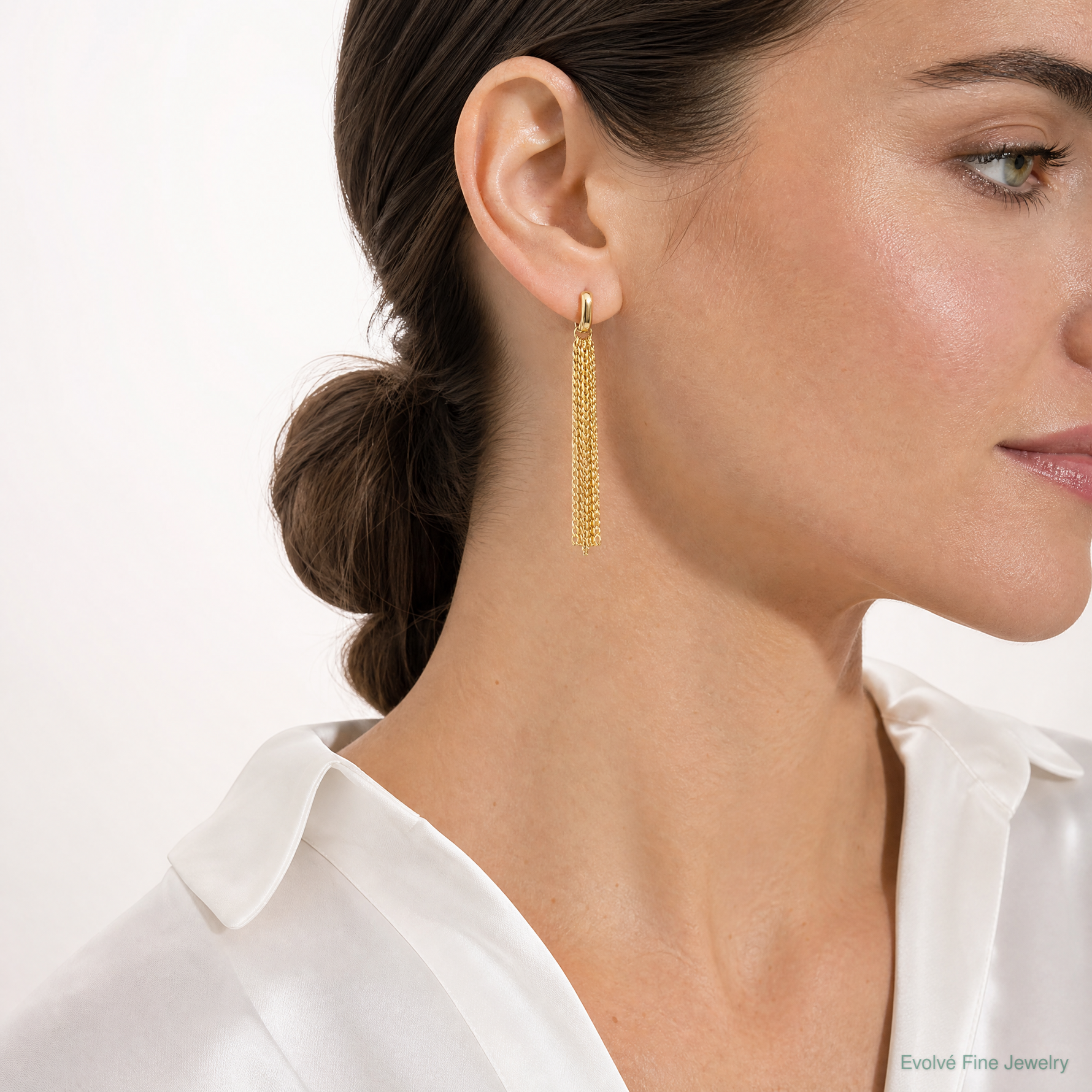 Leslie's 14K Polished Fancy Curb Link Tassel Post Dangle Earrings - Model Shot