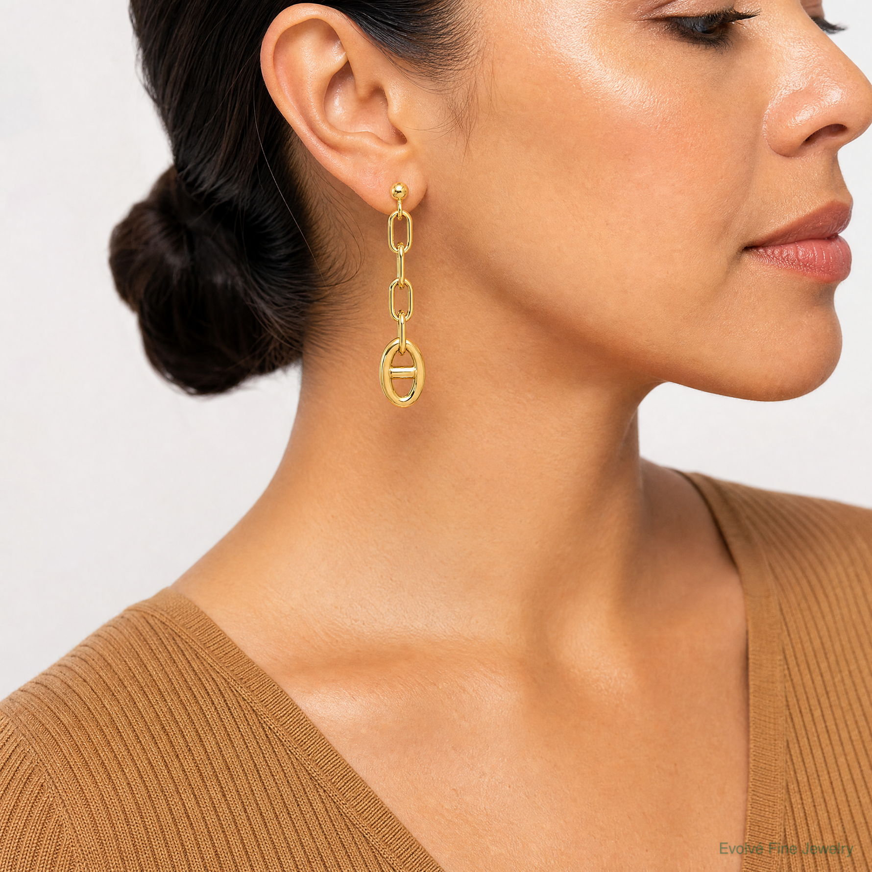 Leslie's 14K Polished Anchor Link Post Dangle Earrings - Model Shot