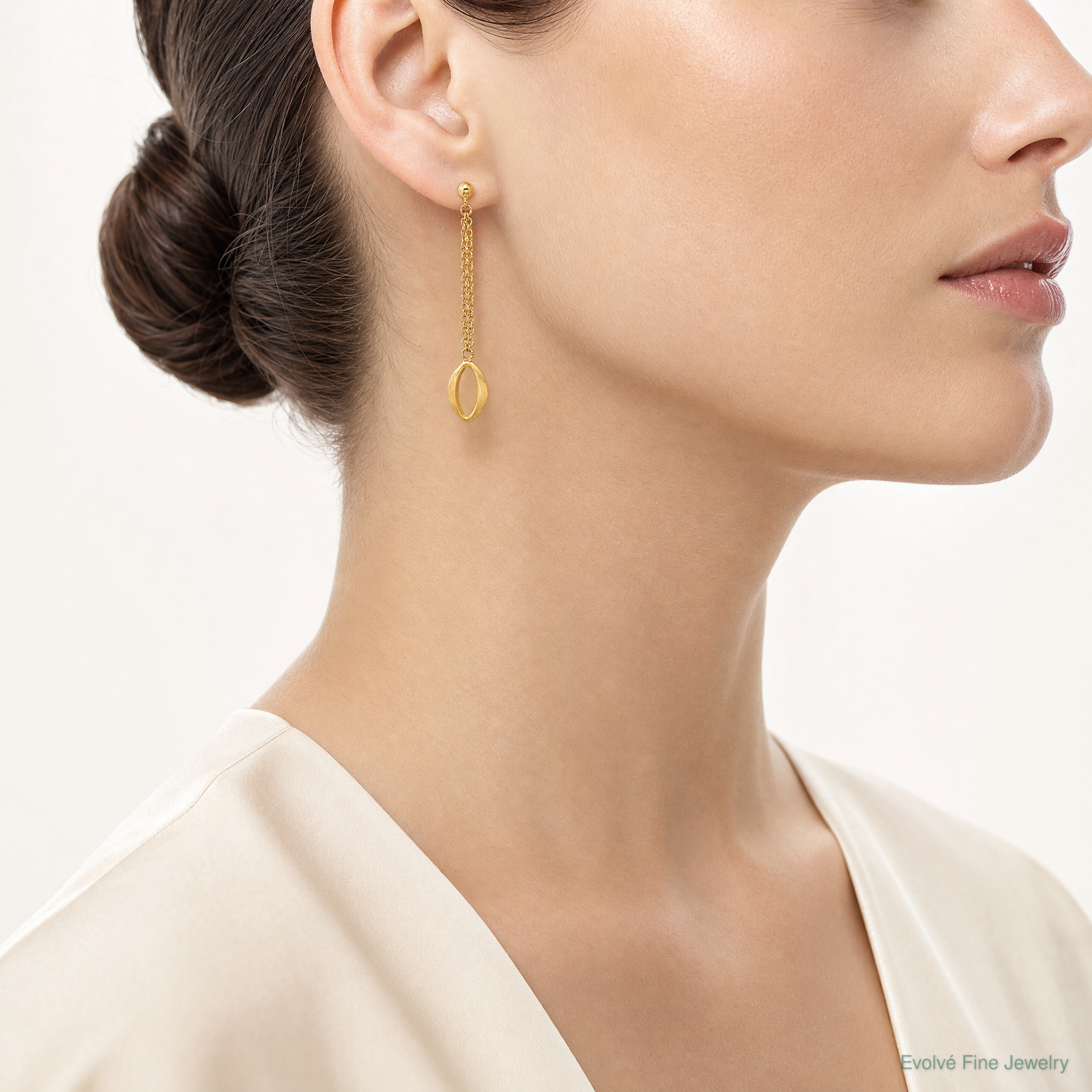 Leslie's 14K Polished and Brushed Navette Link Post Dangle Earrings - Model Shot