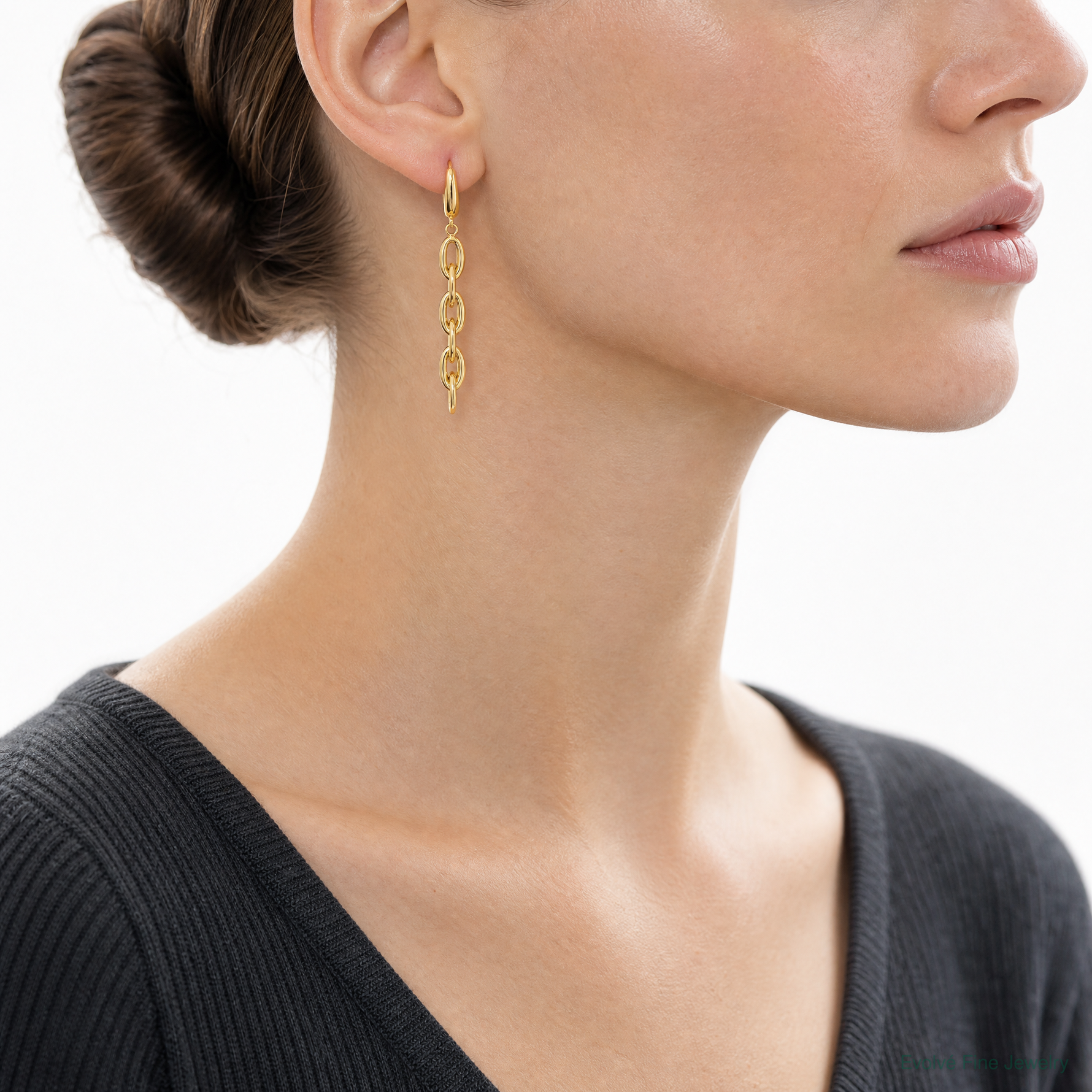 Leslie's 14K Polished Fancy Oval Link Leverback Dangle Earrings - Model Shot