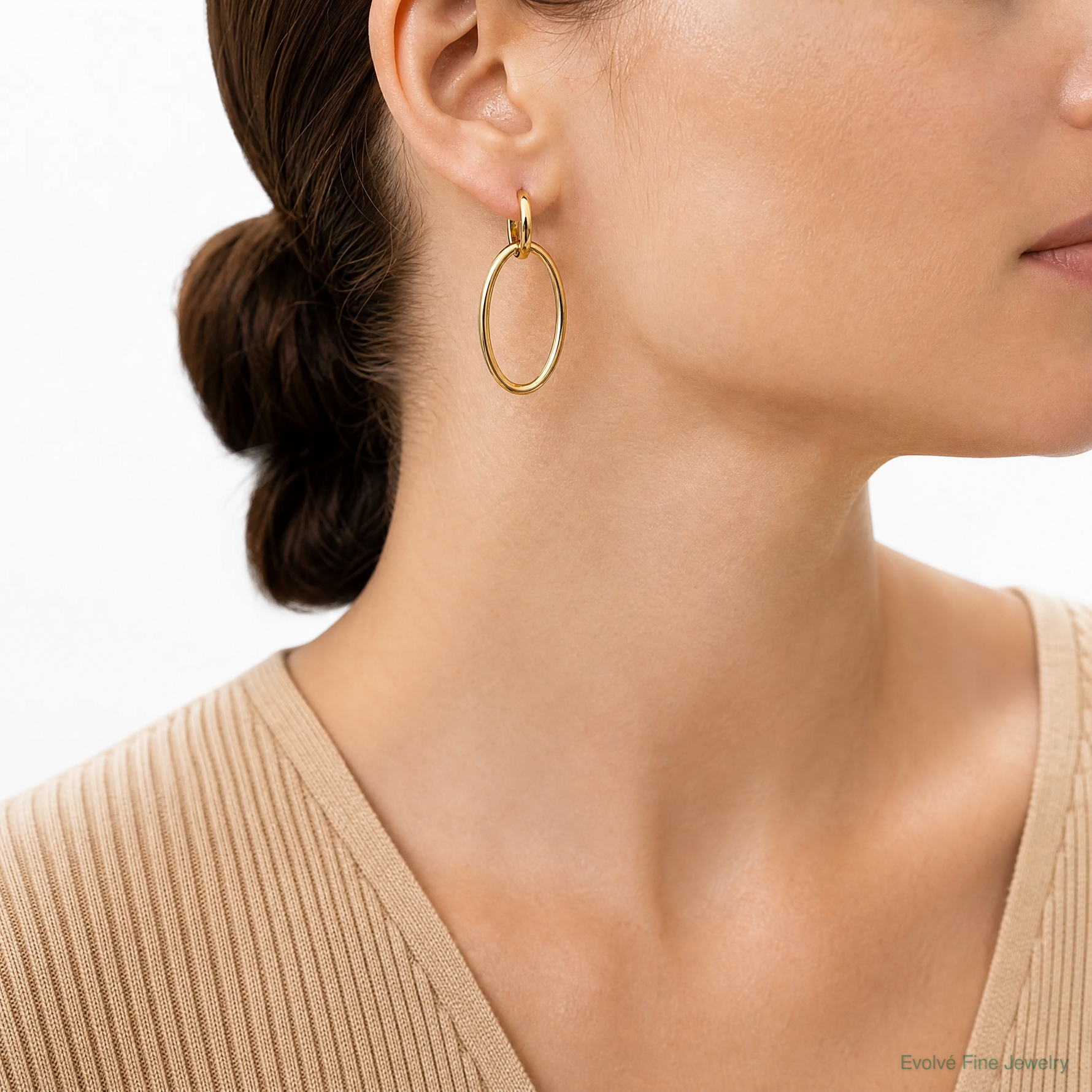Leslie's 14K Polished Fancy Oval Link Post Dangle Earrings - Model Shot