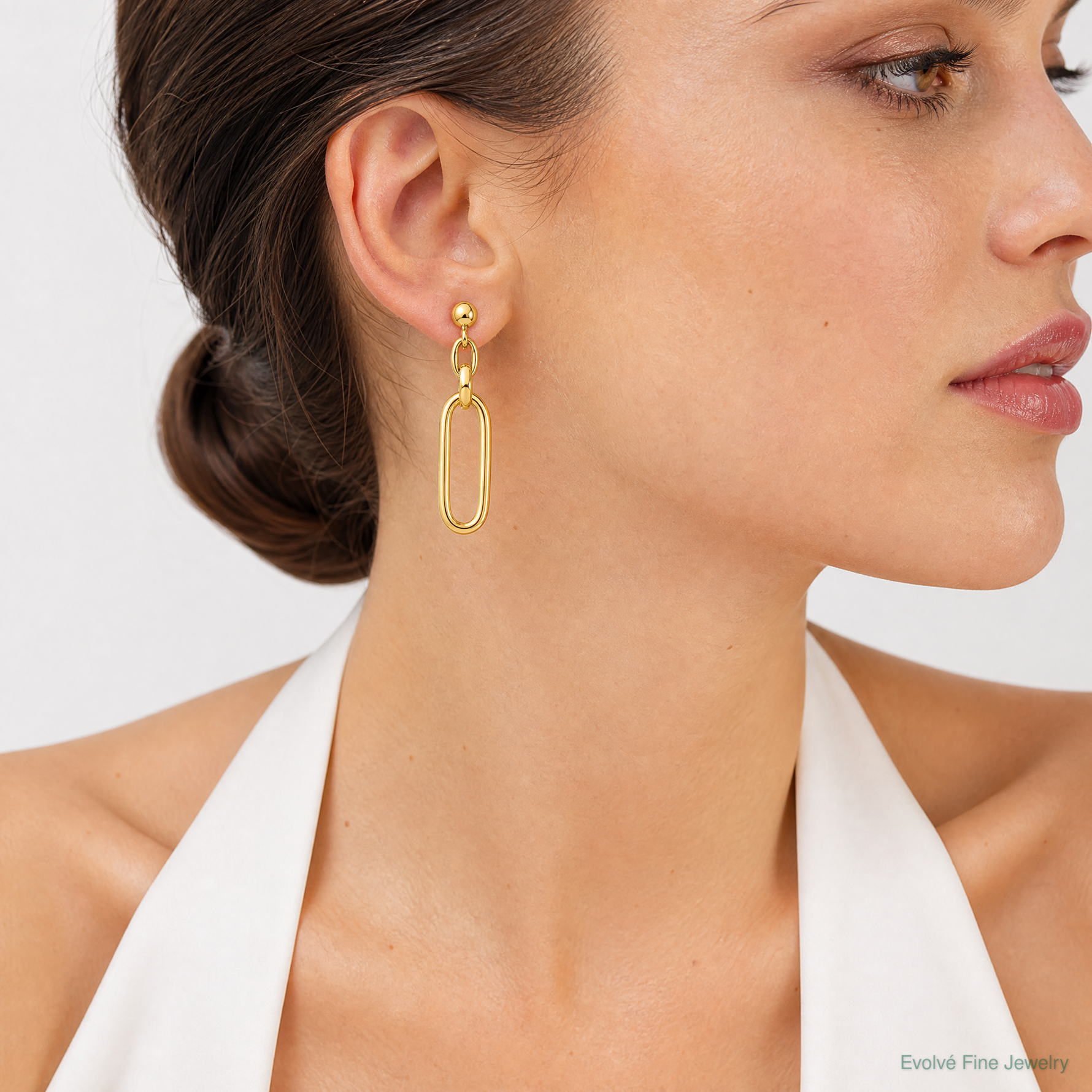 Leslie's 14K Polished Fancy Elongated Oval Link Post Dangle Earrings - Model Shot