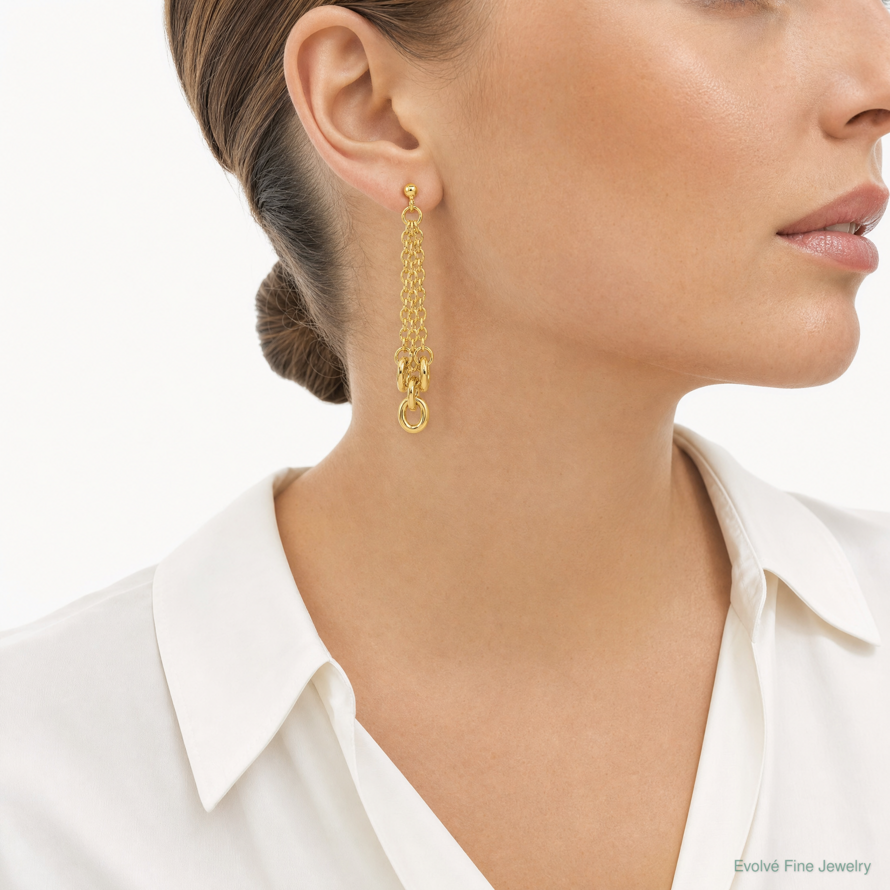 Leslie's 14K Polished Fancy 3-Strand Cable Link Post Dangle Earrings - Model Shot