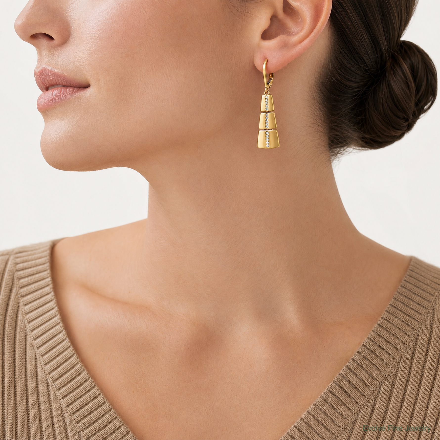 Leslie's 14K Polished CZ Tapered Dangle Leverback Earrings - Model Shot