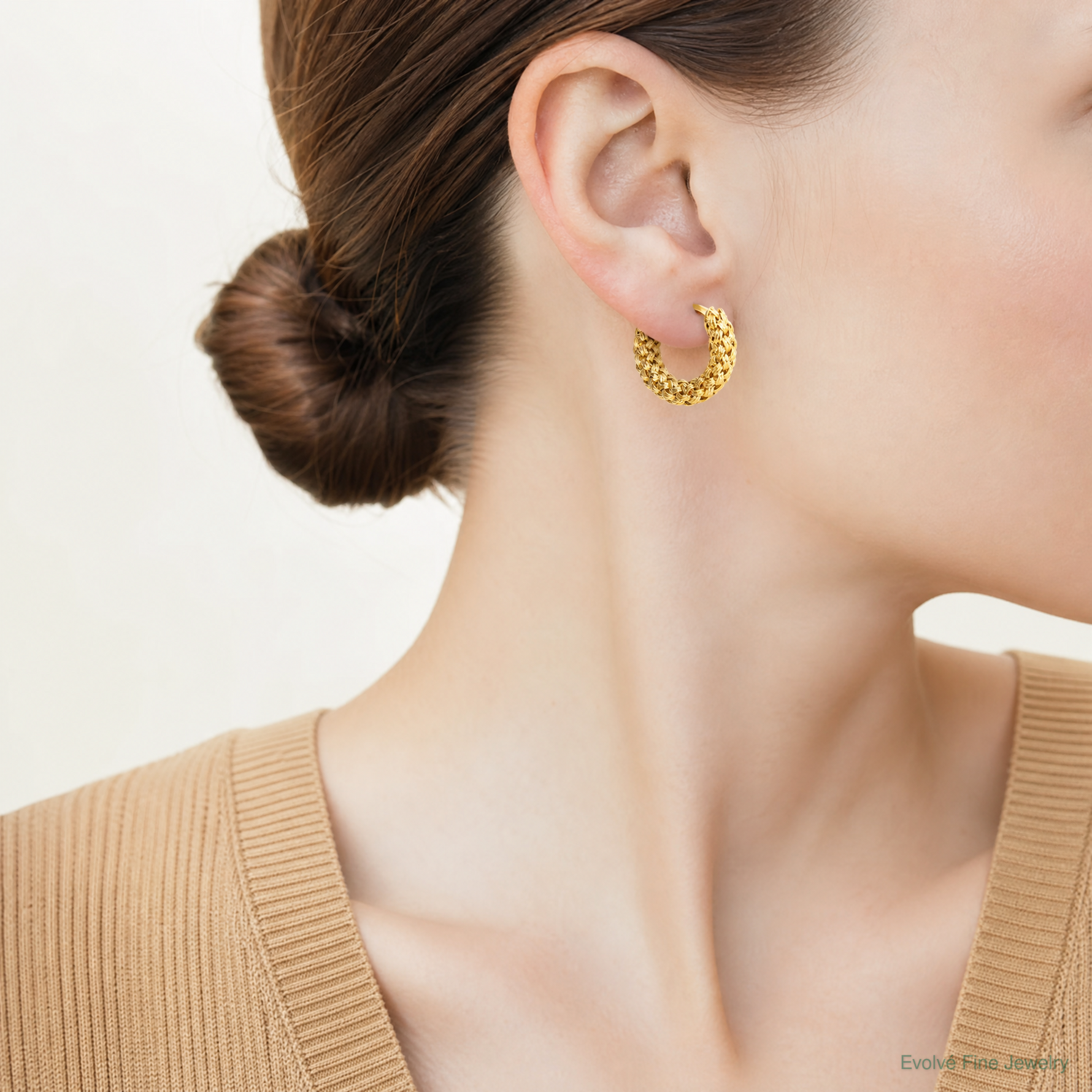 Leslie's 14K Polished and Textured Woven Hoop Earrings - Model Shot