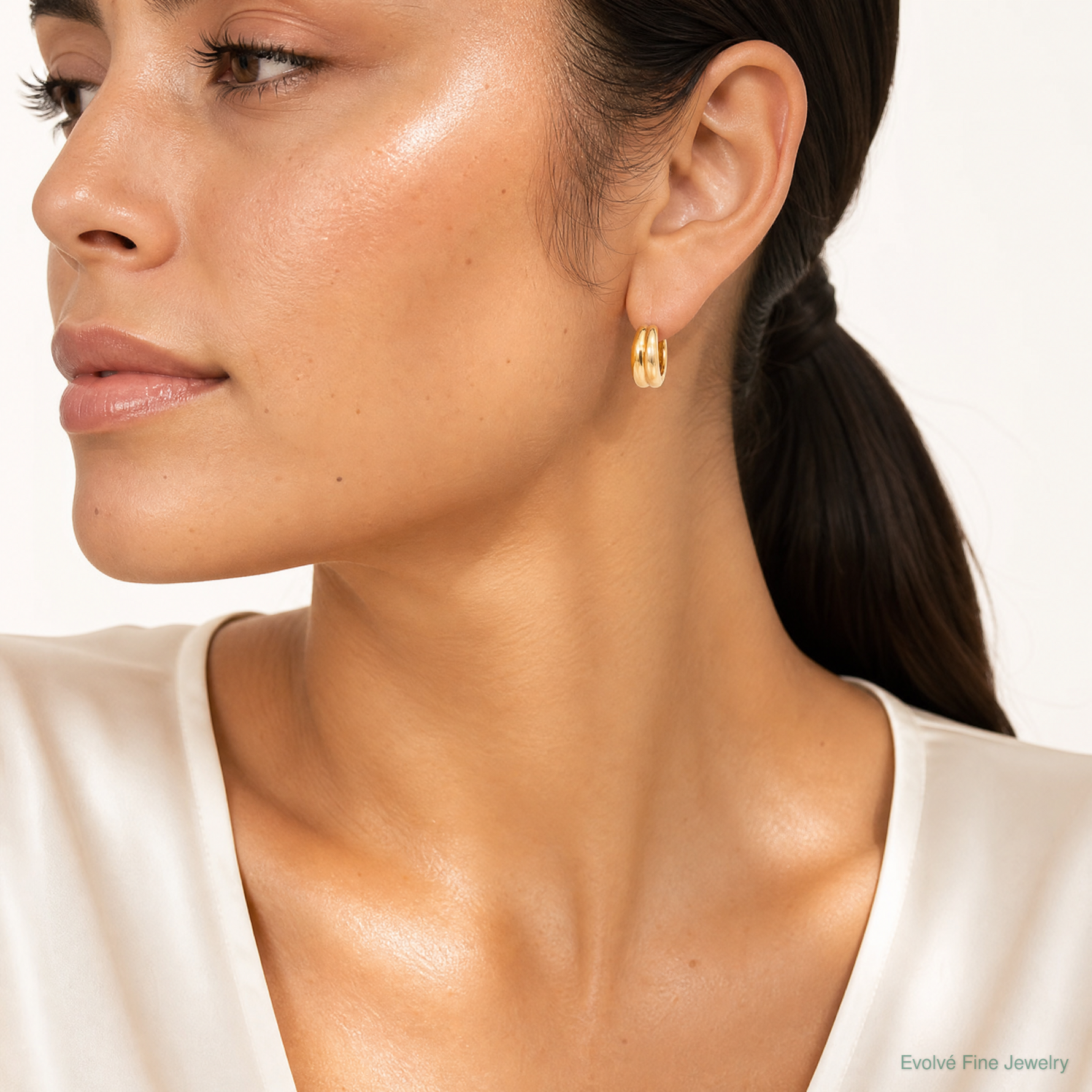 Leslie's 14K Polished Grooved J-Hoop Post Earrings - Model Shot