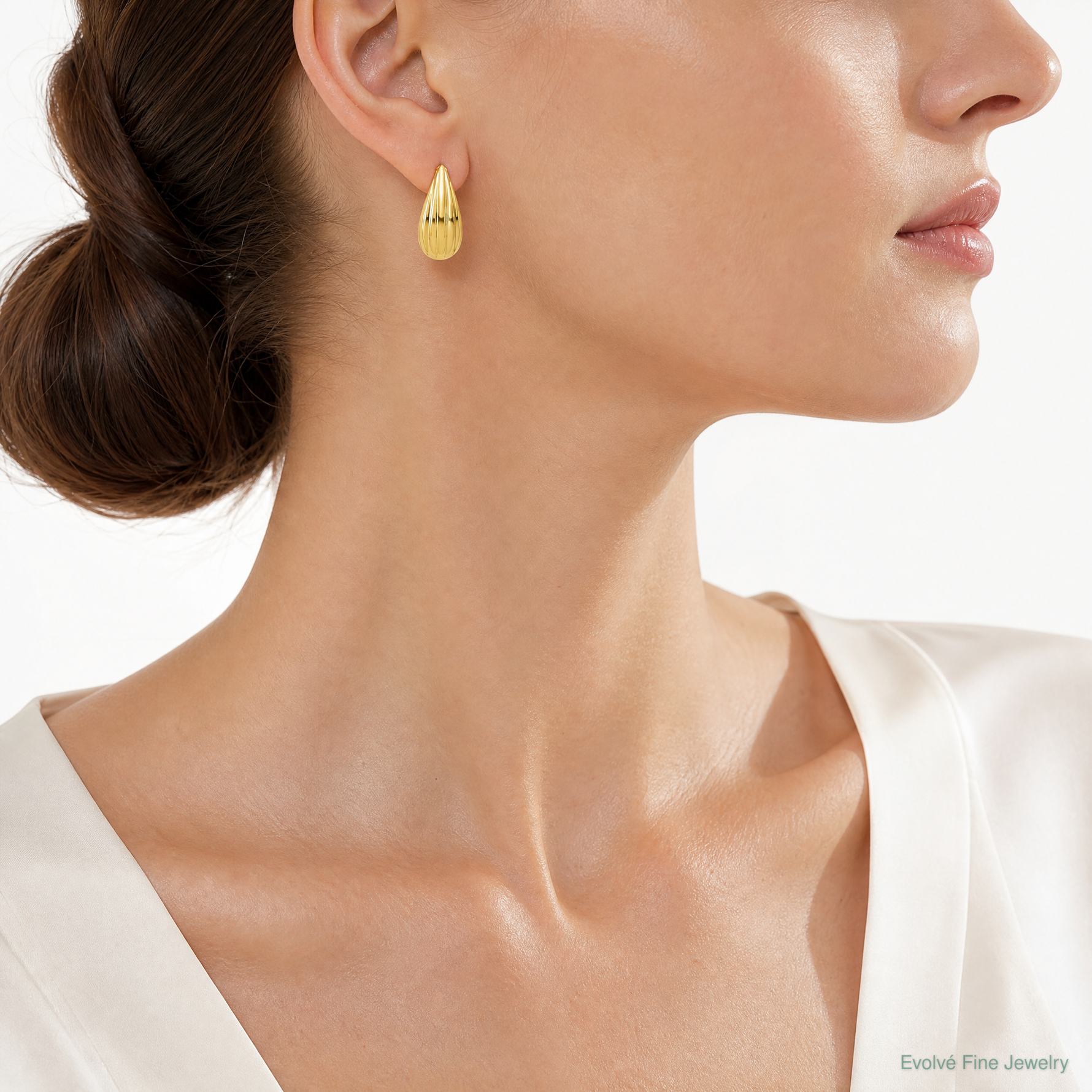 Leslie's 14K Polished Grooved Omega Back Earrings - Model Shot