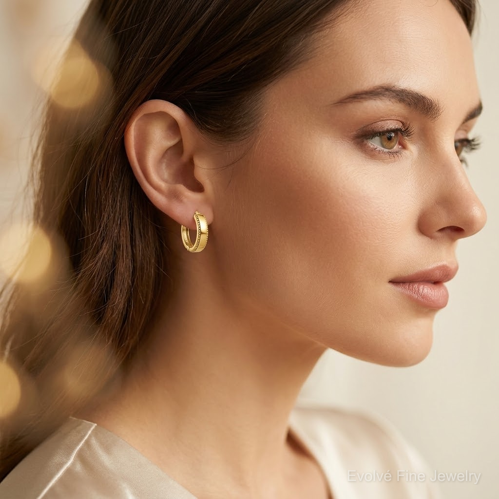 Leslie's 14K Polished Textured Huggie Hoop Earrings - Model Shot