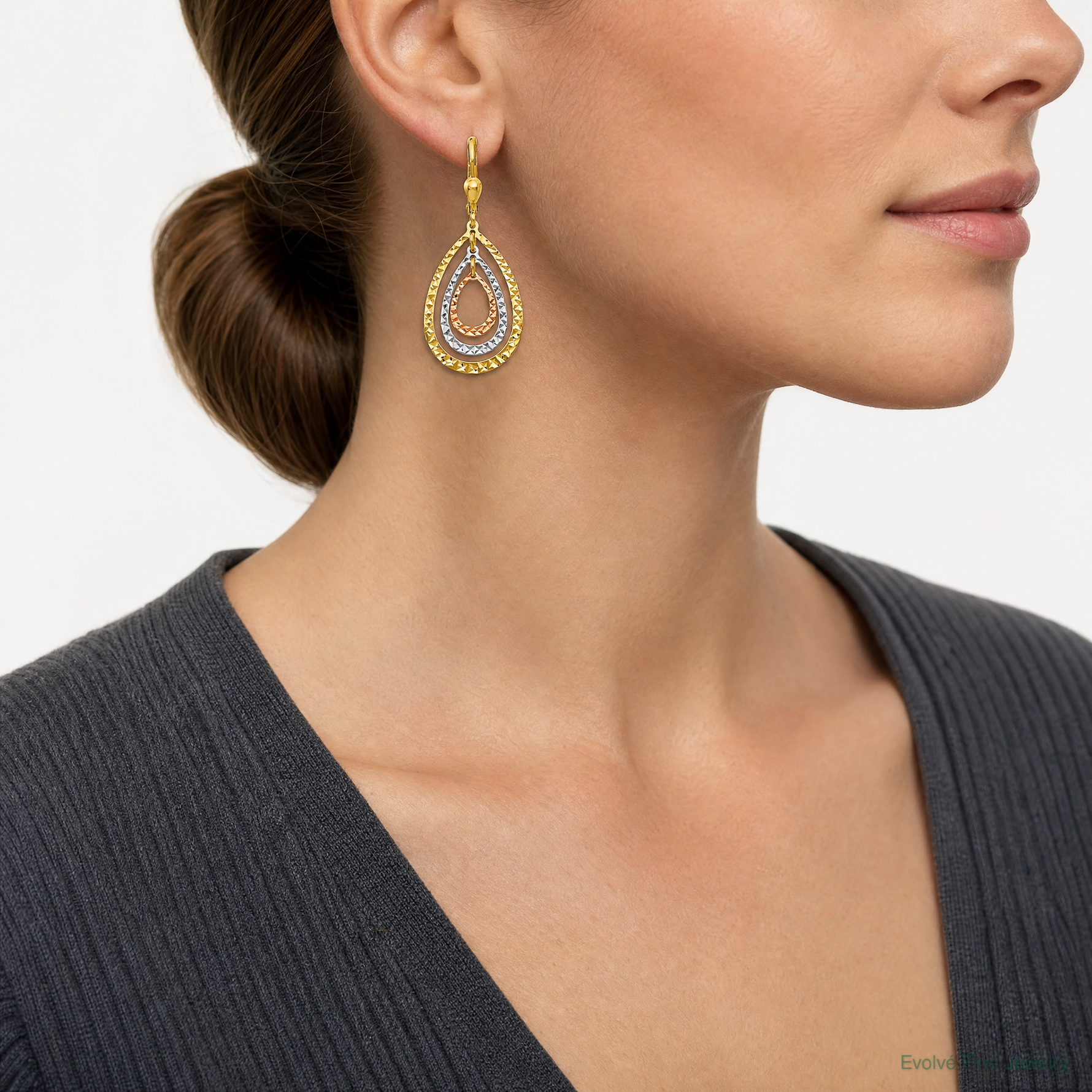 Leslie's 14K Tri-color Polished and D/C Leverback Earrings - Model Shot