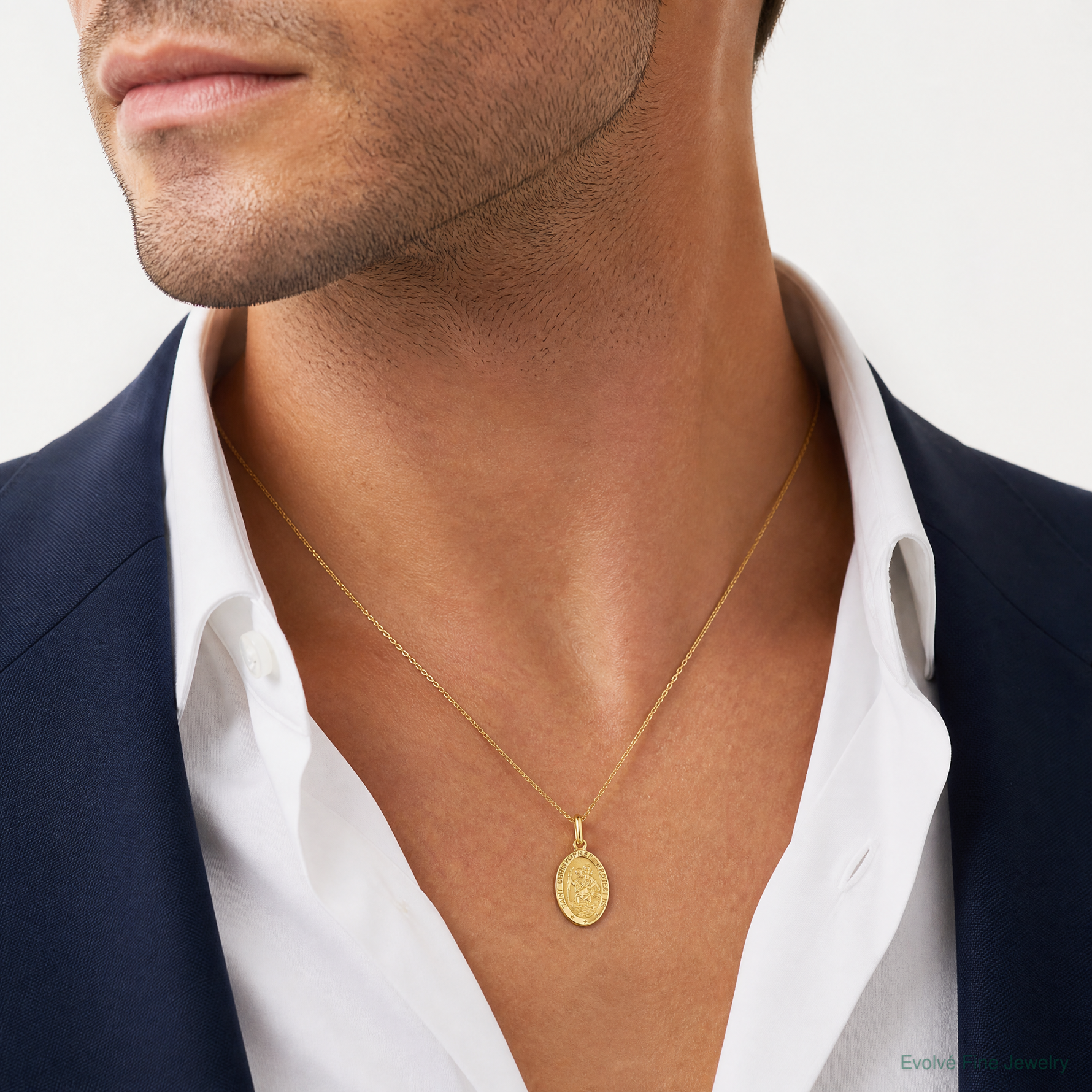 Leslie's 14k Polished and Satin Oval St. Christopher Pendant - Model Shot