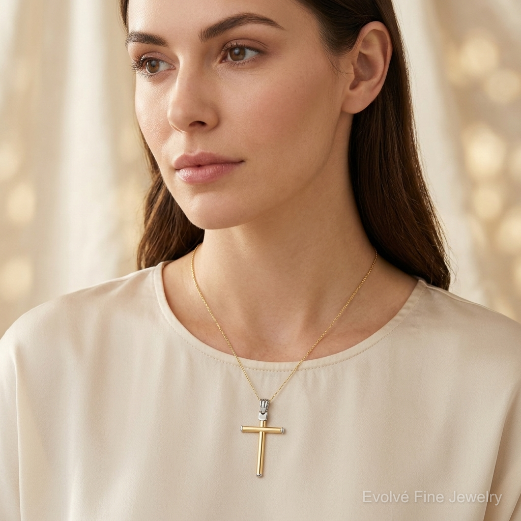 Leslie's 14K Two-tone Polished Cross Pendant - Model Shot
