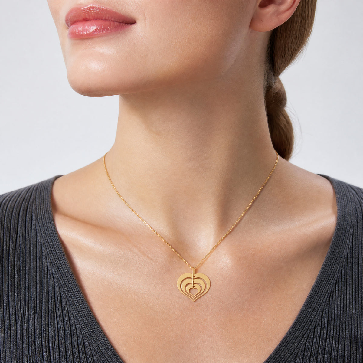 Leslie's 14K Polished Heart Pendant with 1in ext. Necklace - Model Shot
