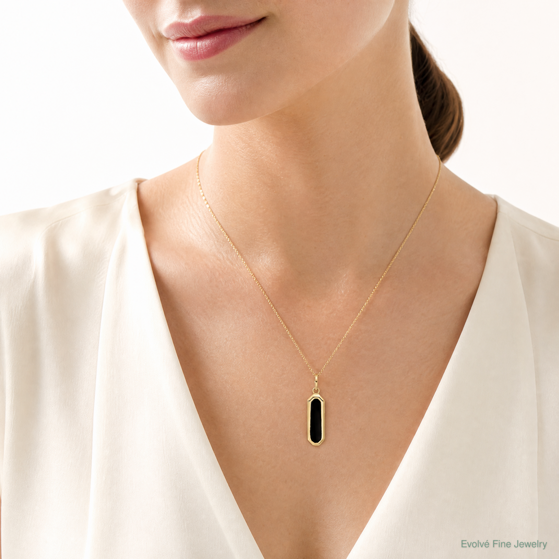 Leslie's 14K with Black Enamel Polished Pendant - Model Shot