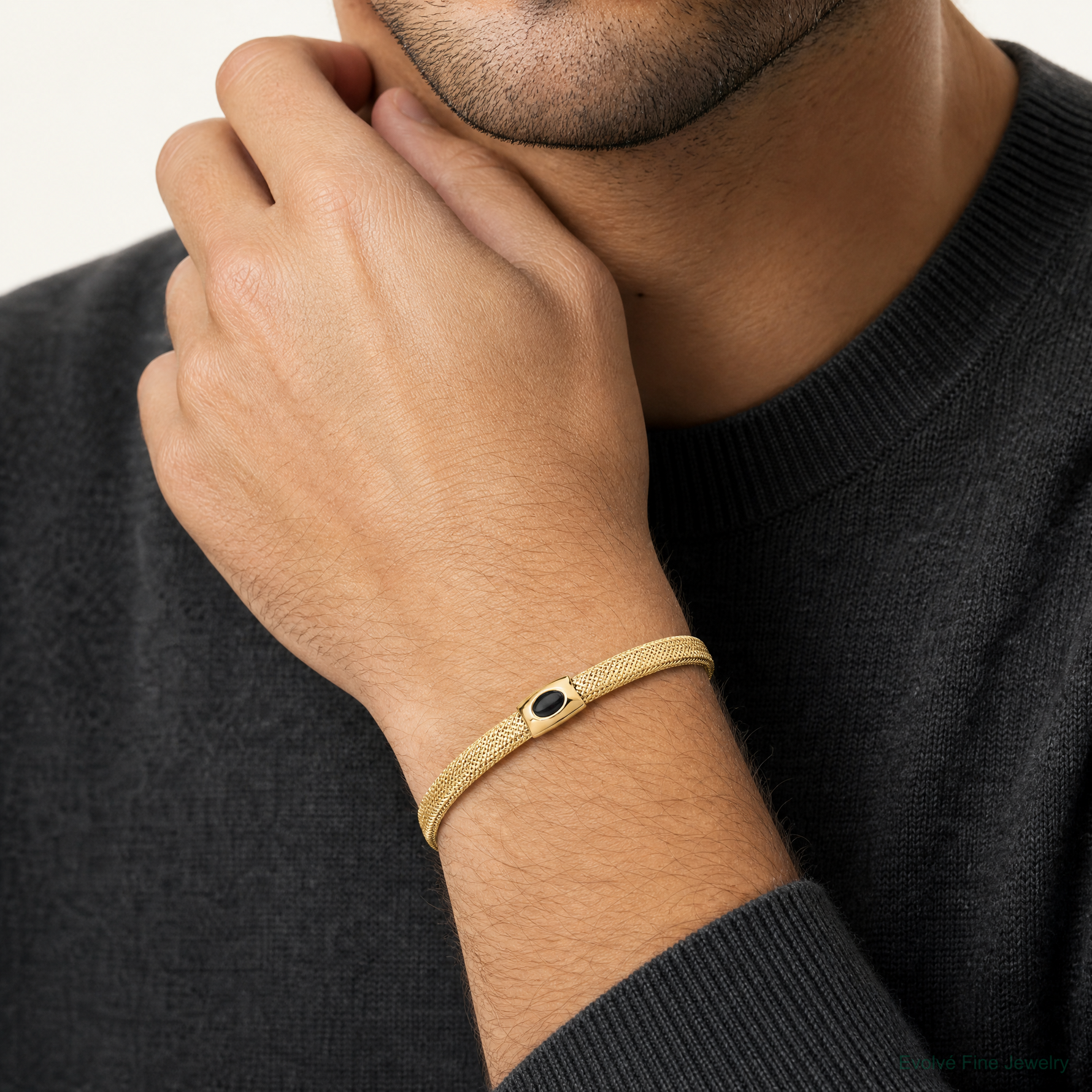 Leslie's 14K Polished Onyx Mesh Slip-on Stretch Bracelet - Model Shot