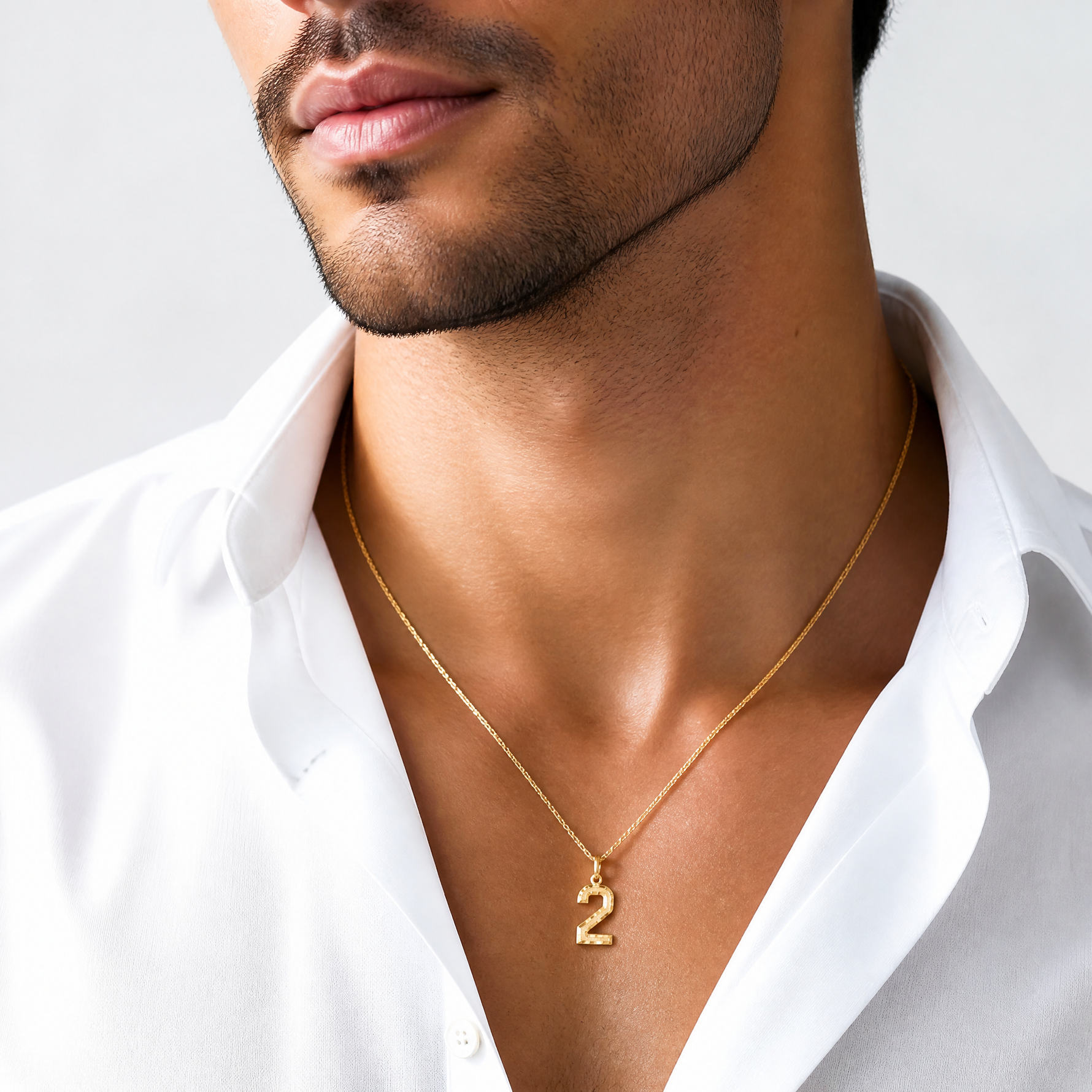 14k Large Brushed Diamond-cut Number 2 Charm - Model Shot