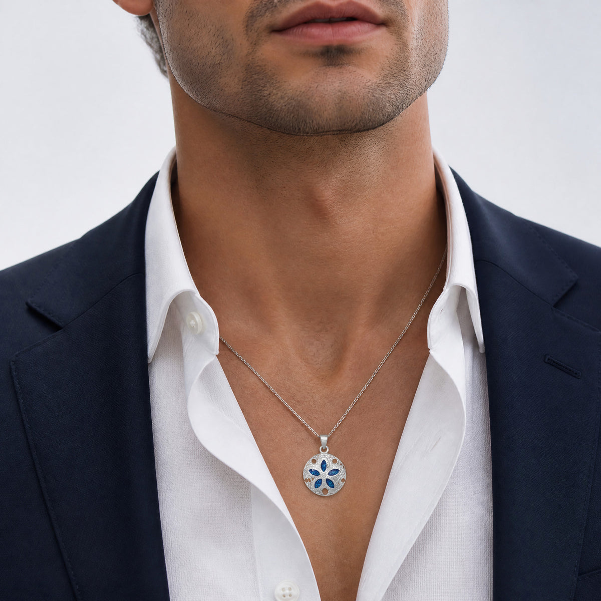 Sterling Silver Rhodium-plated Enameled Sand Dollar Pendant - Model Shot