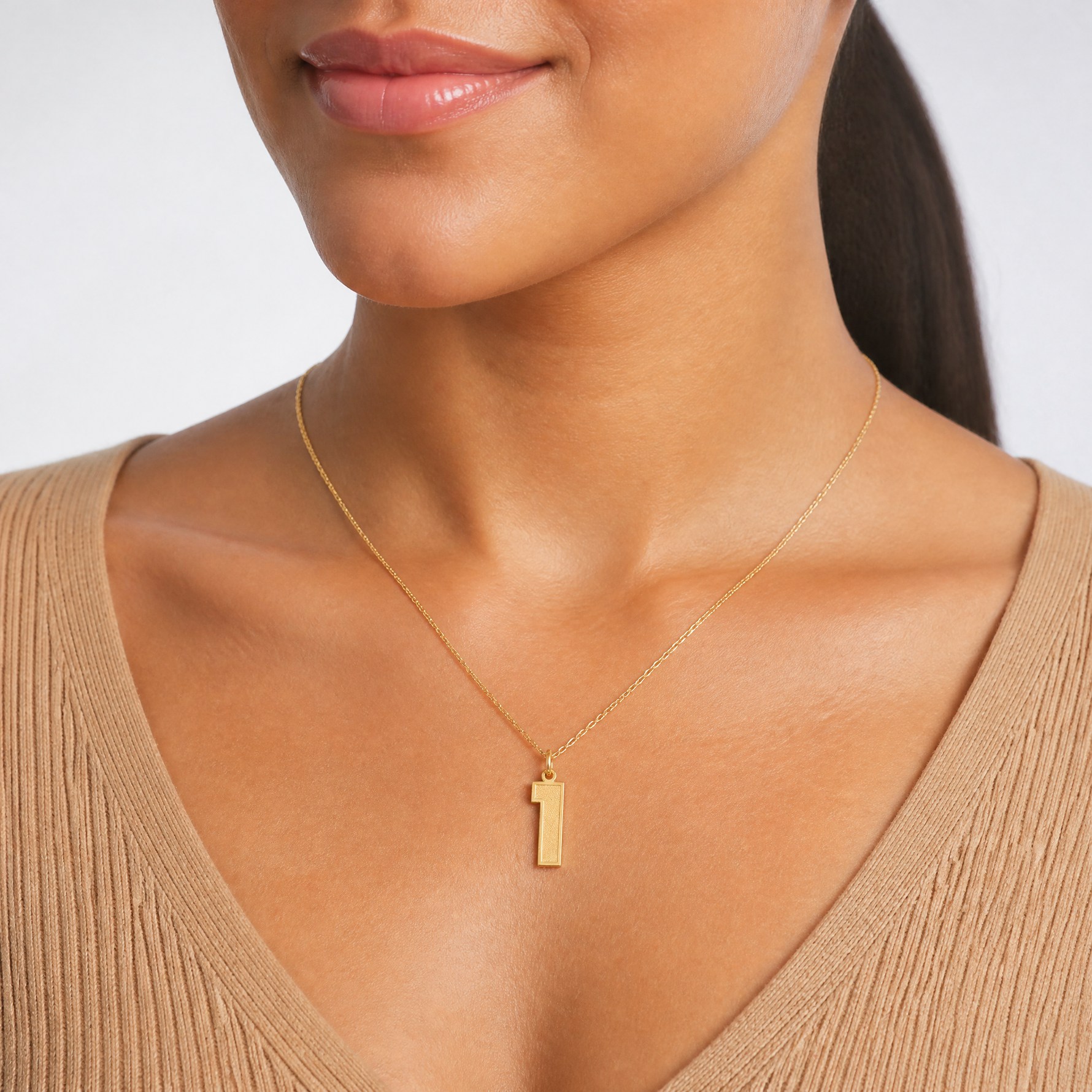 14k Medium Satin Number 1 Charm - Model Shot