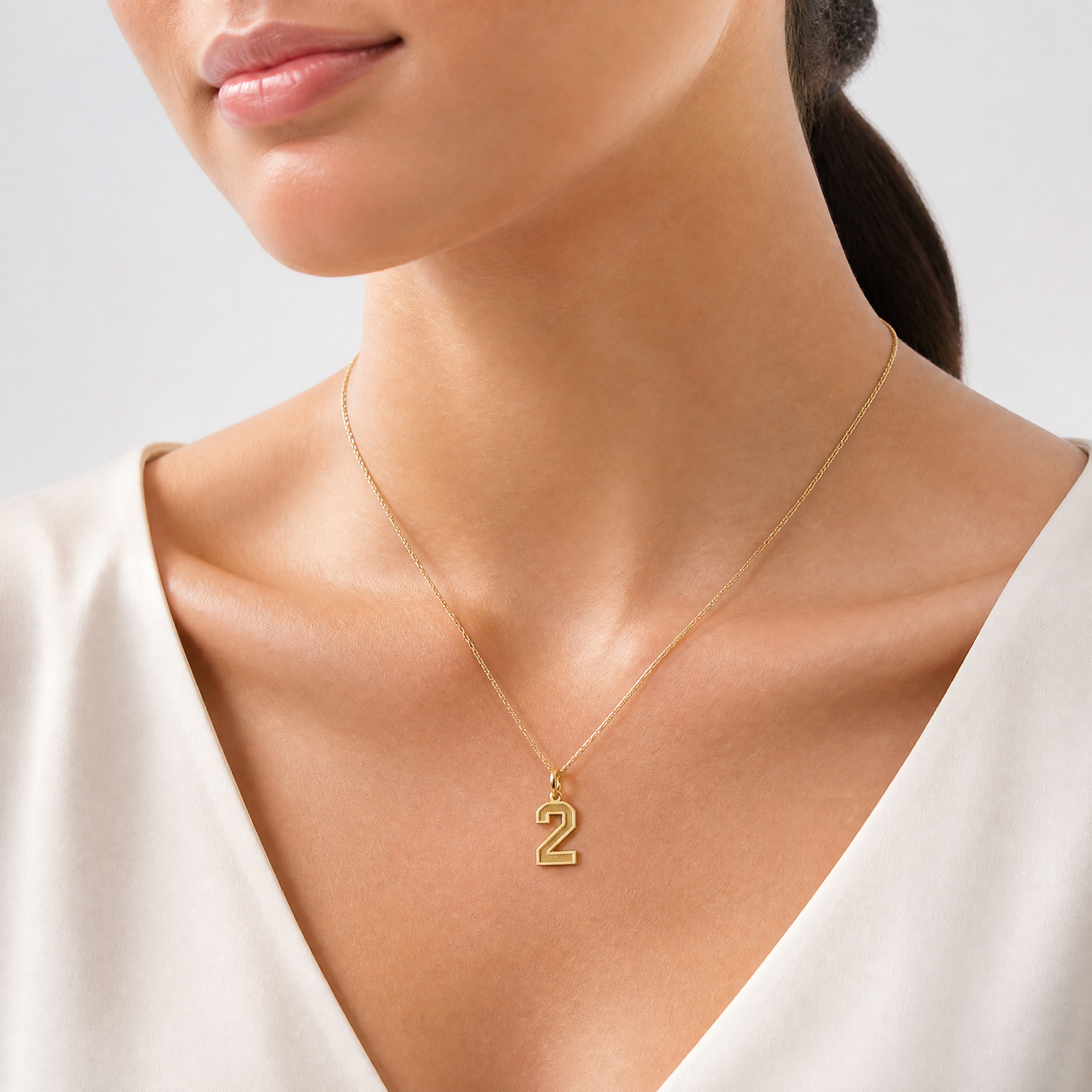 14k Medium Satin Number 2 Charm - Model Shot