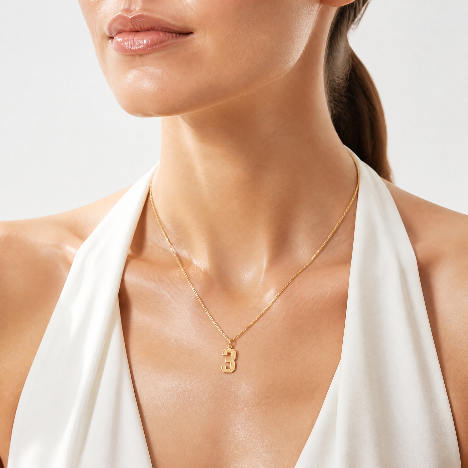 14k Medium Satin Number 3 Charm - Model Shot