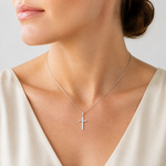 14K White Gold Small Cross Pendant - Model Shot