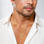 14k Fleur De Lis Cross Charm - Model Shot