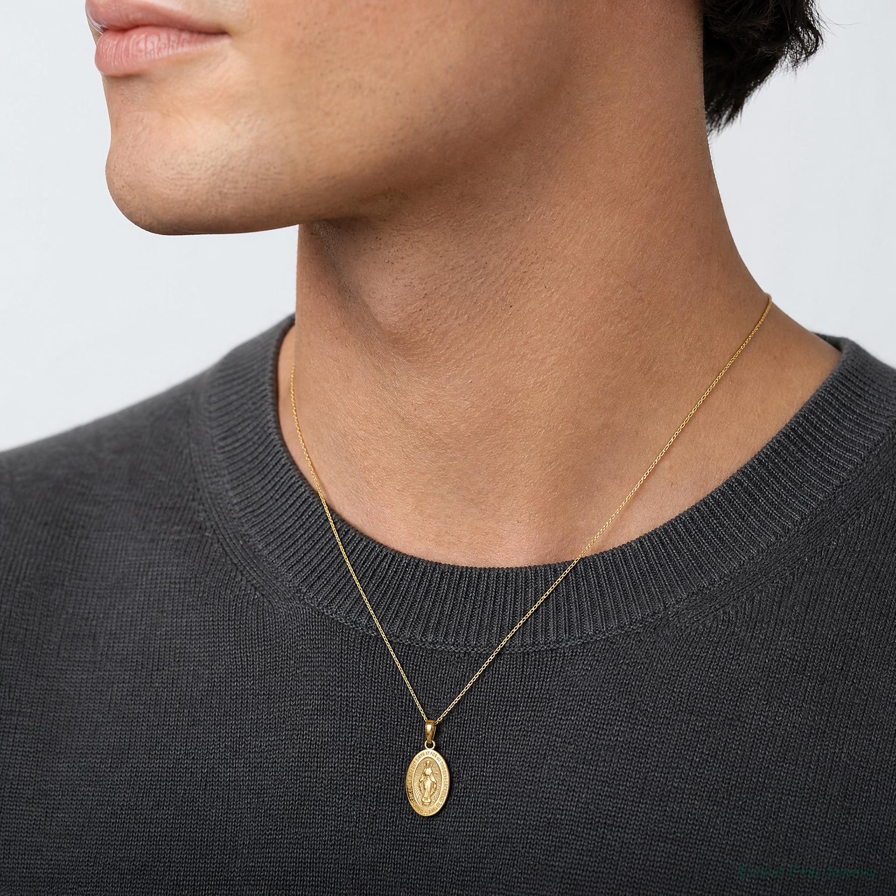 14k Miraculous Medal Pendant - Model Shot