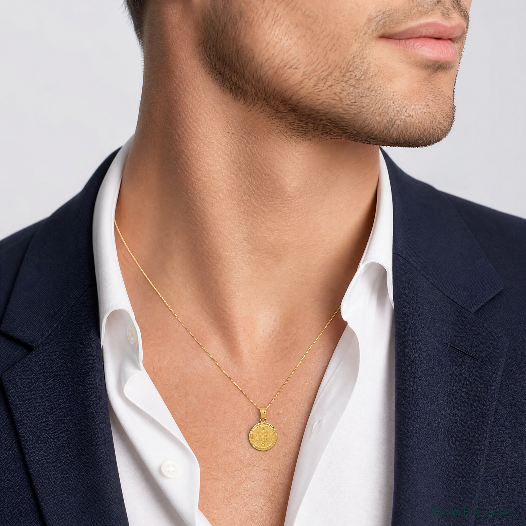 14k Miraculous Medal Pendant - Model Shot